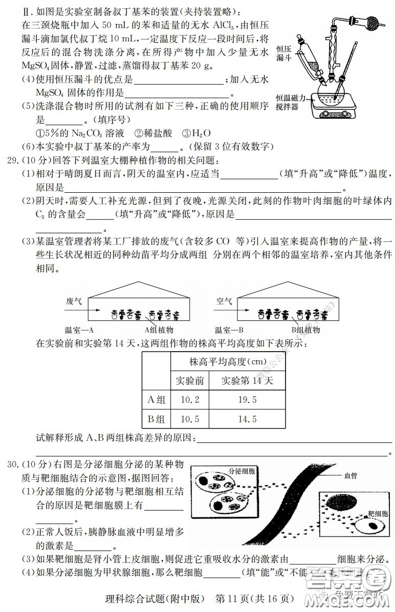 炎德英才大聯(lián)考湖南師大附中2020屆高三月考試卷六理科綜合試題及答案