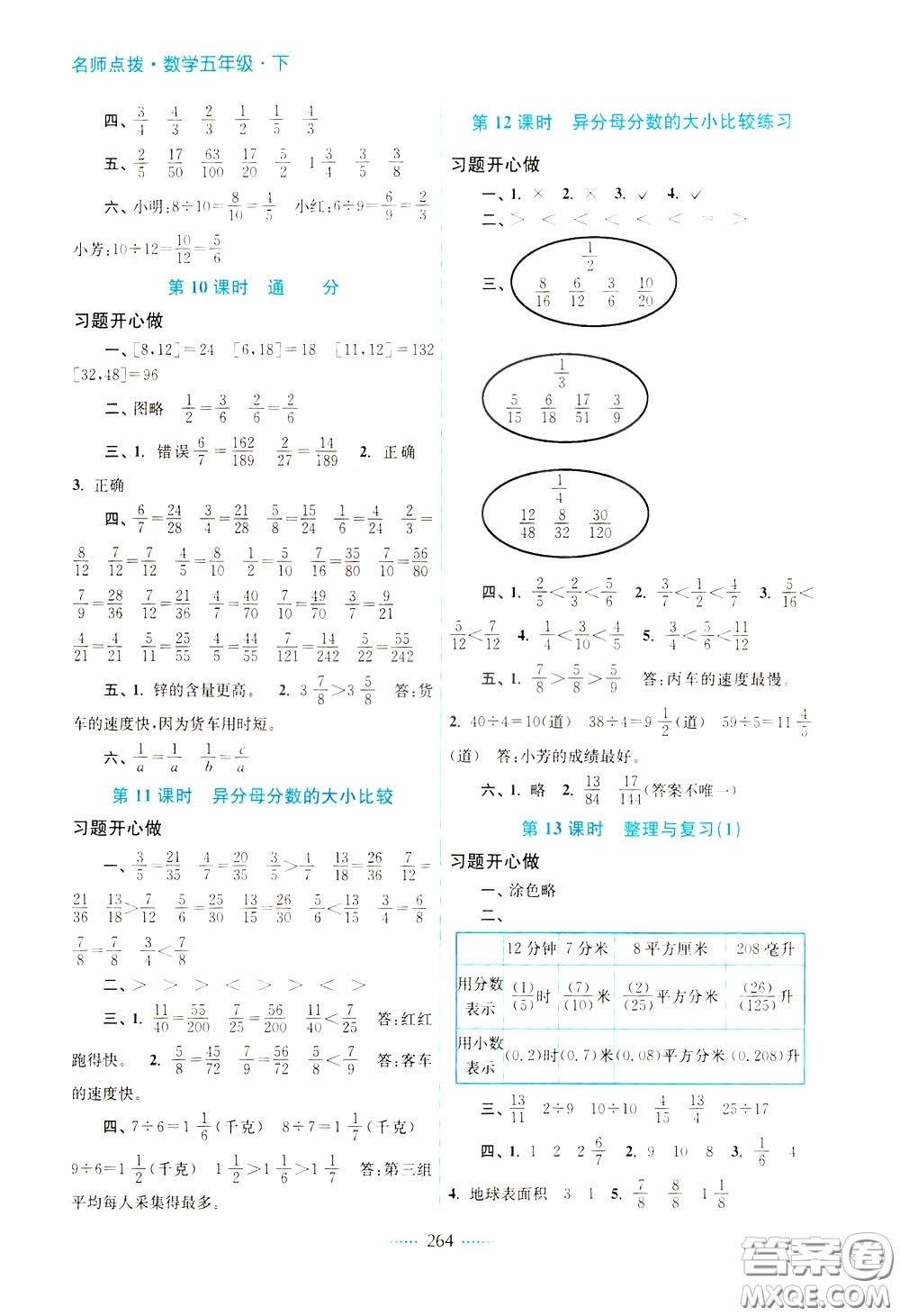 2020年名師點(diǎn)撥課課通教材全解析數(shù)學(xué)五年級(jí)下冊(cè)江蘇版參考答案