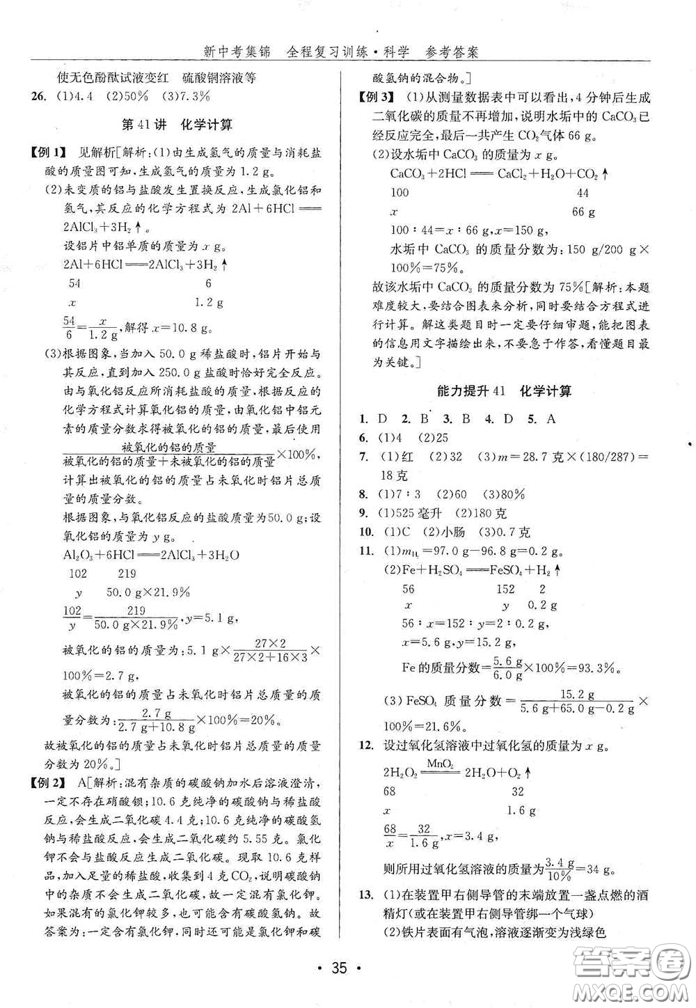 浙江人民出版社2020新中考集錦全程復習訓練科學H版課后作業(yè)本B版答案