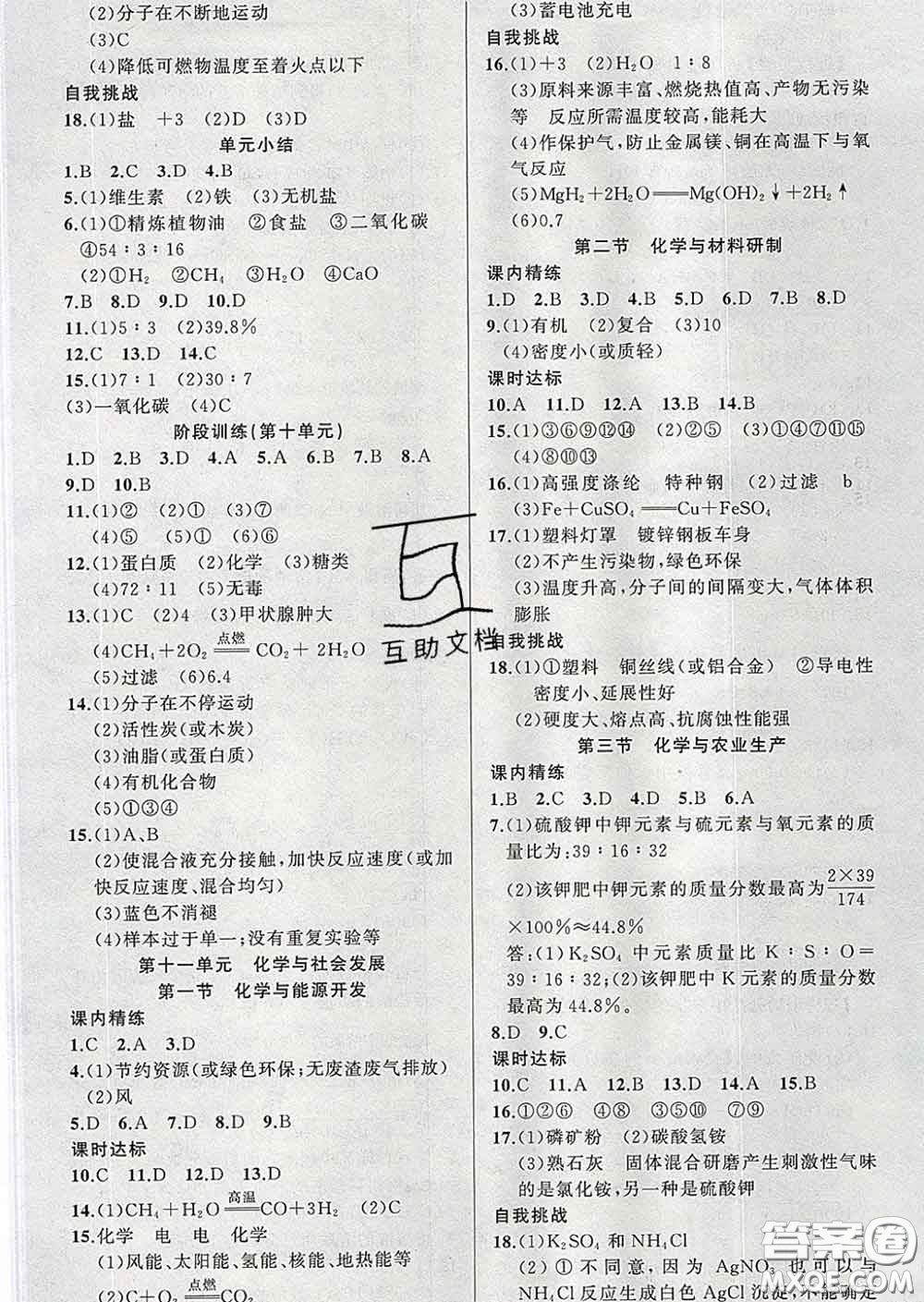 2020年黃岡金牌之路練闖考九年級化學(xué)下冊魯教版答案