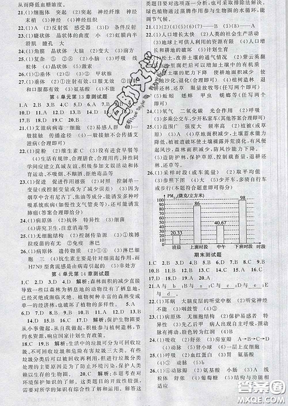 新疆青少年出版社2020春黃岡100分闖關(guān)七年級生物下冊北師版答案