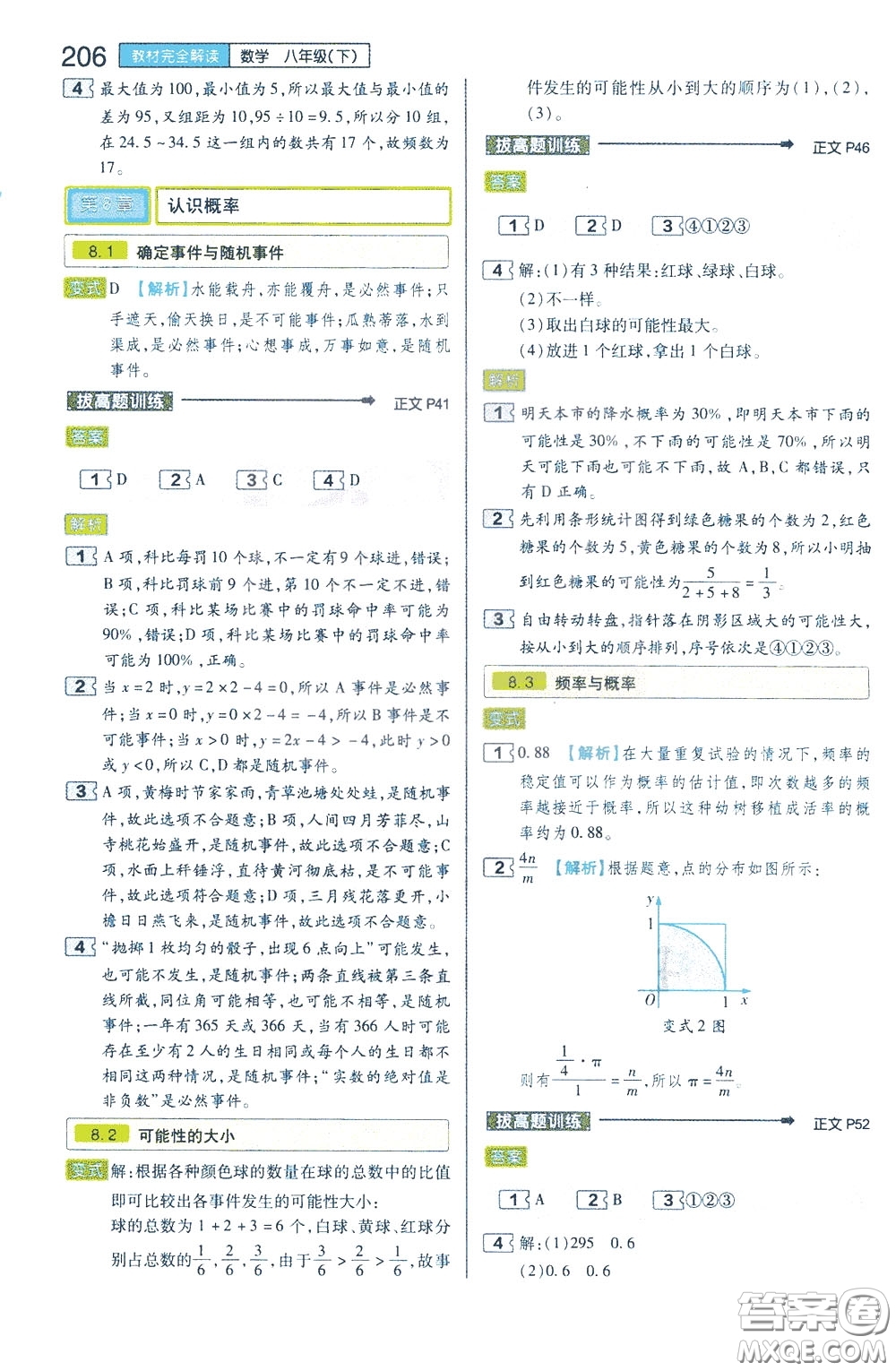 2020年王后雄初中教材完全解讀八年級下冊數(shù)學(xué)SKSX蘇科版參考答案