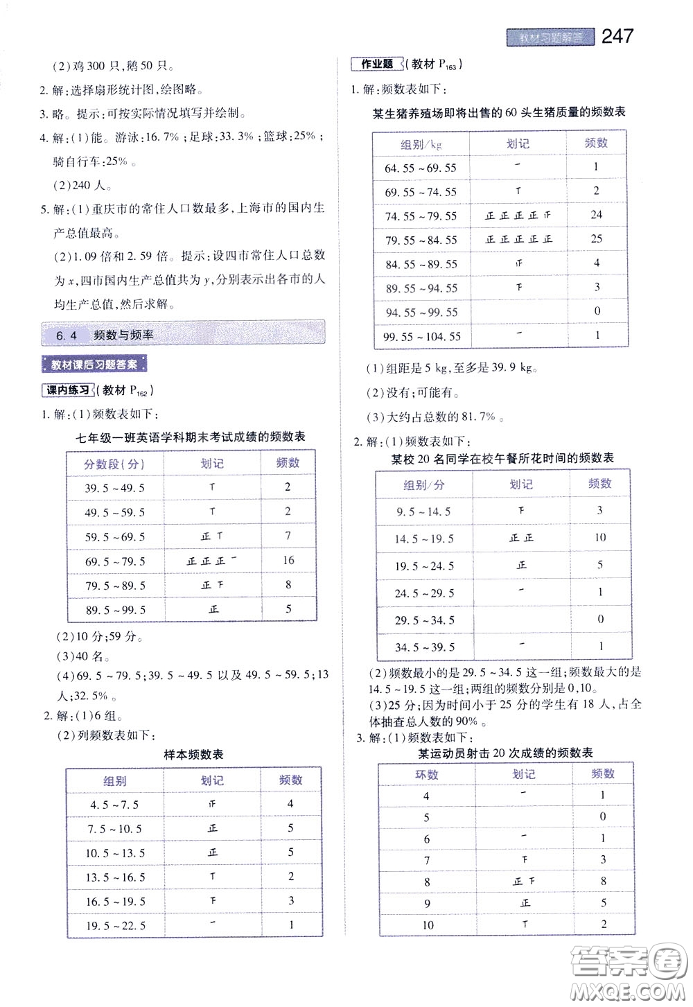 2020年王后雄初中教材完全解讀七年級下冊數學ZJSX浙教版參考答案