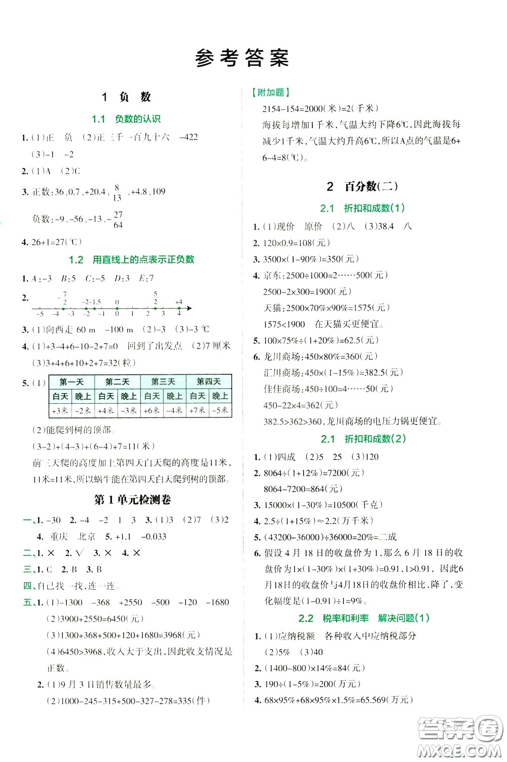 遼寧教育出版社2020年小學(xué)教材搭檔高效訓(xùn)練冊數(shù)學(xué)六年級下RJ版人教版參考答案