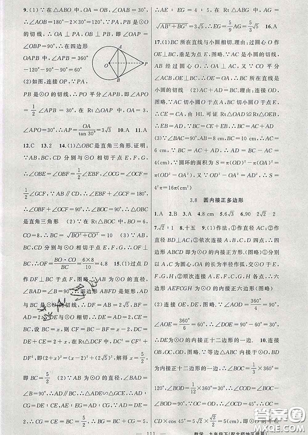 2020春北師版黃岡100分闖關(guān)九年級數(shù)學(xué)下冊答案