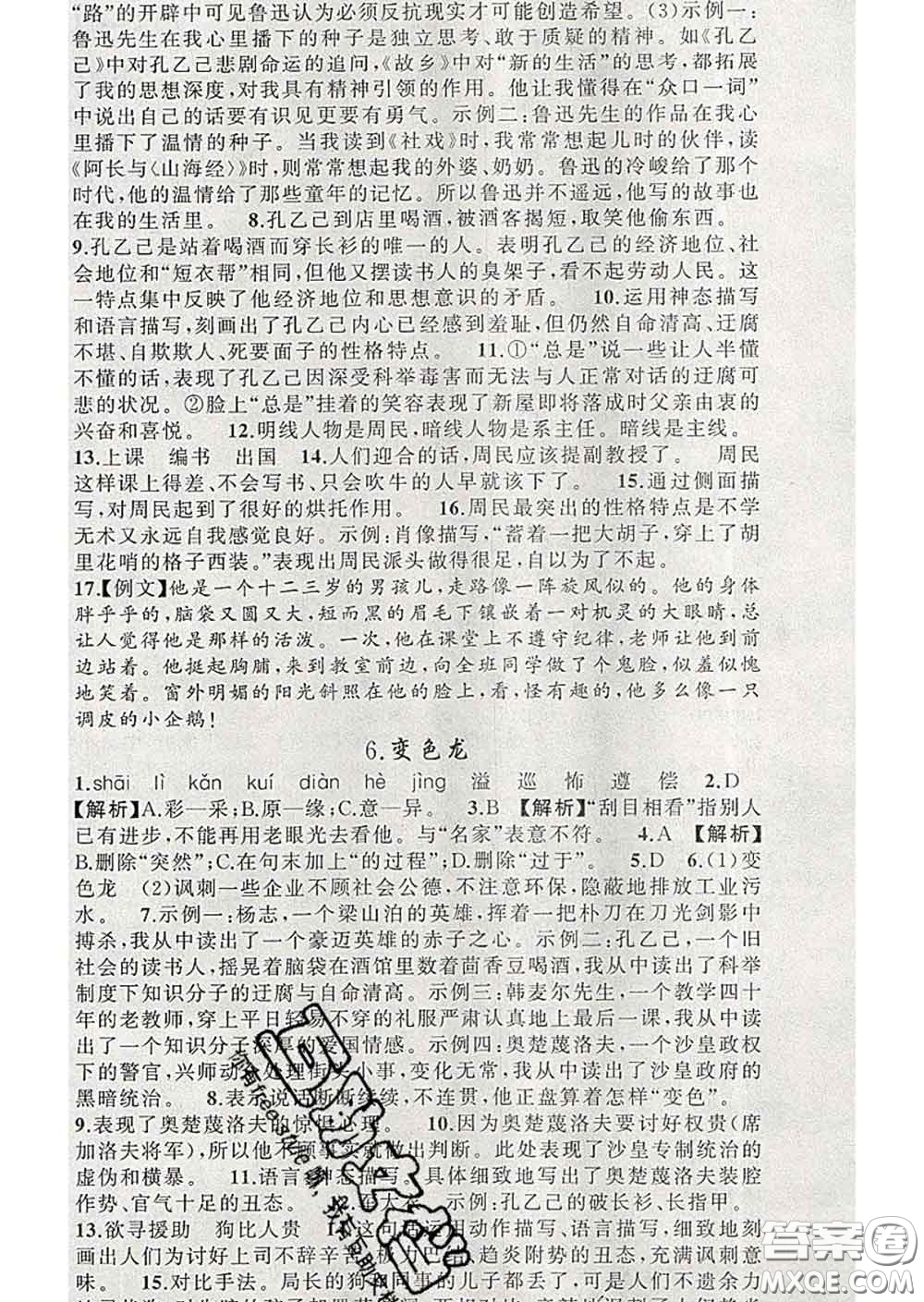 新疆青少年出版社2020春黃岡100分闖關(guān)九年級(jí)語(yǔ)文下冊(cè)人教版答案