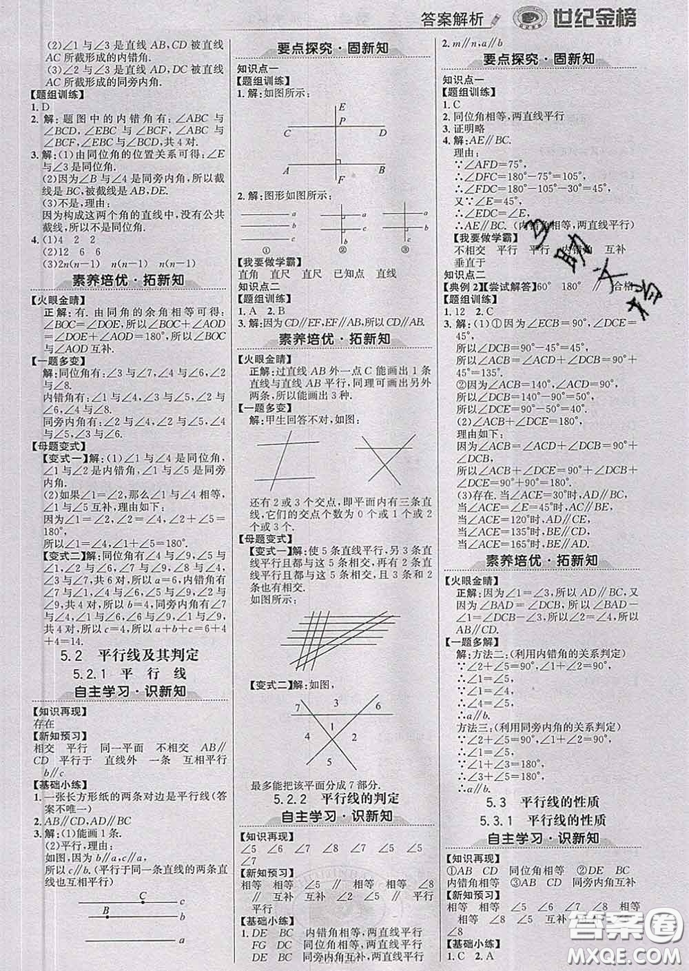 2020新版世紀金榜金榜學案七年級數(shù)學下冊人教版答案