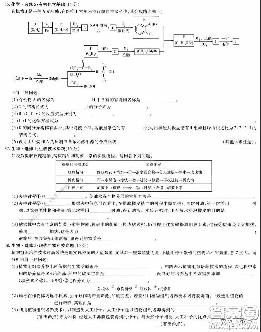 天一大聯(lián)考2020屆高考全真模擬卷四理科綜合試題及答案