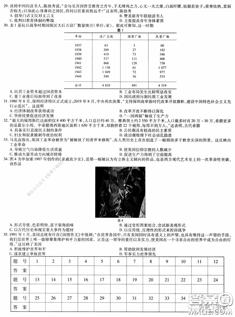 天一大聯(lián)考2020屆高考全真模擬卷四文科綜合試題及答案