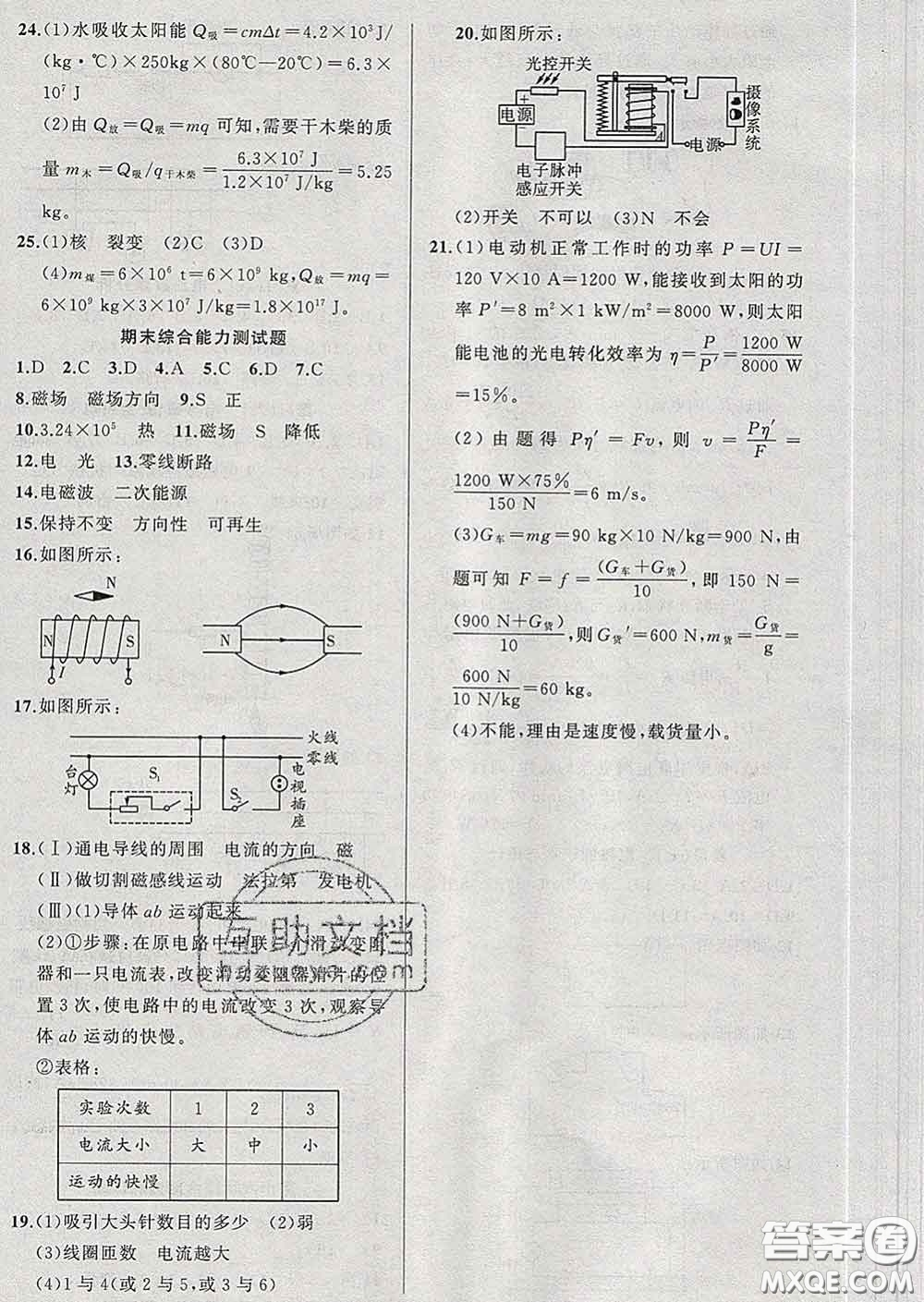 新疆青少年出版社2020春黃岡100分闖關(guān)九年級(jí)物理下冊(cè)滬粵版答案