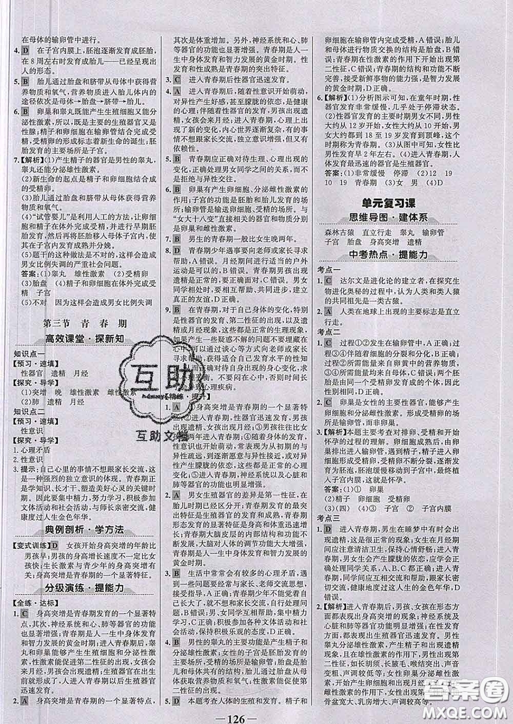 2020新版世紀(jì)金榜金榜學(xué)案七年級生物下冊人教版答案