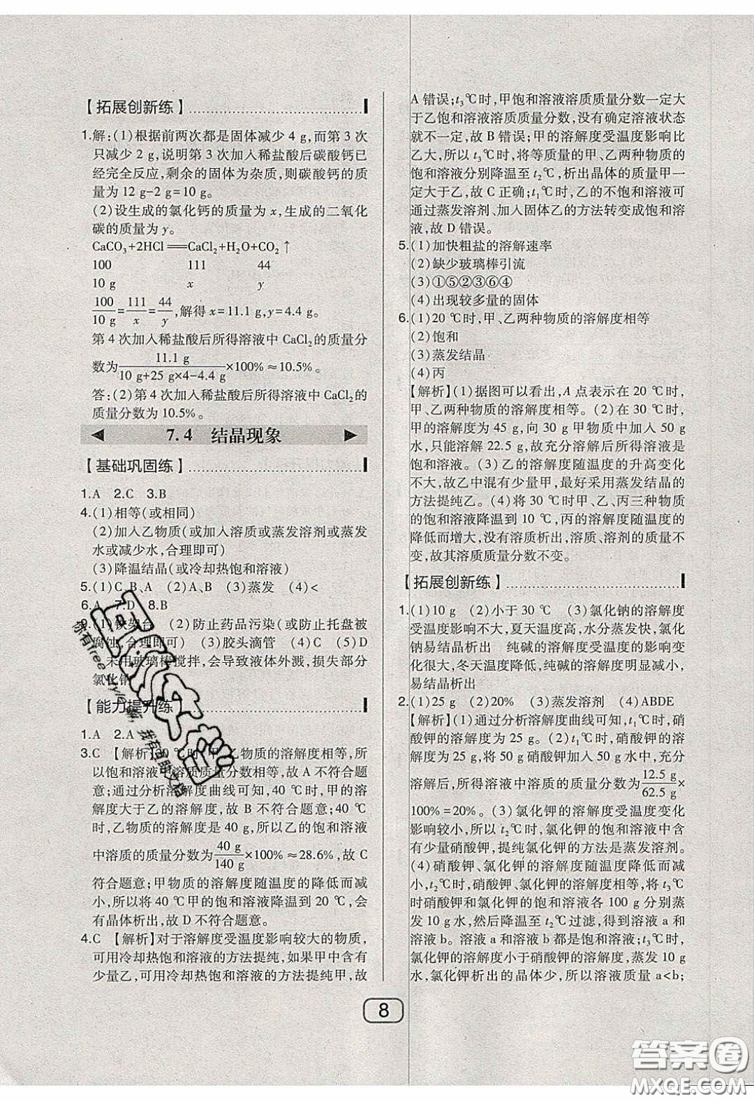 東北師范大學(xué)出版社2020北大綠卡課時同步講練九年級化學(xué)下冊科粵版答案