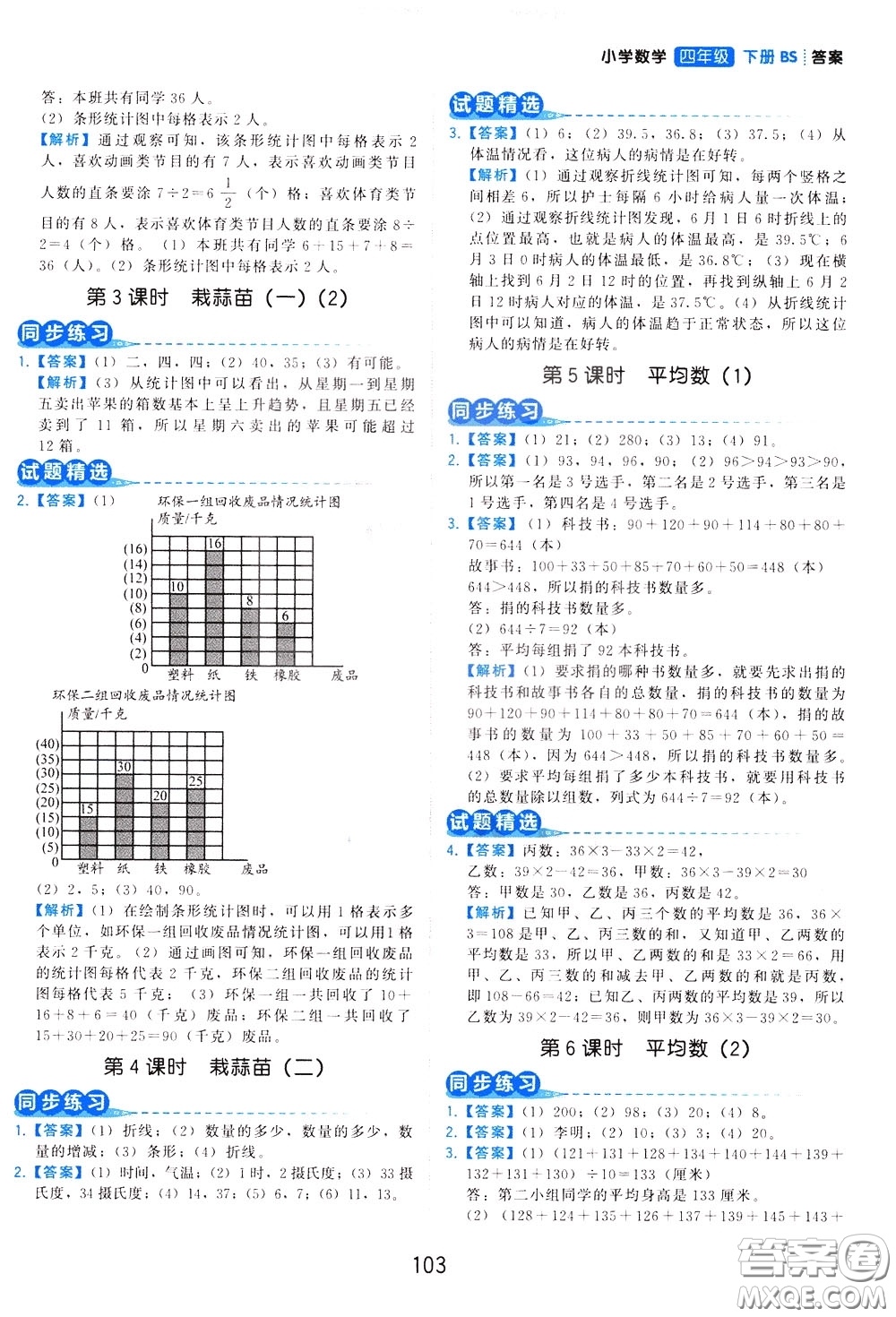 2020年學而思基本功同步練小學數(shù)學4年級下冊BS北師版參考答案