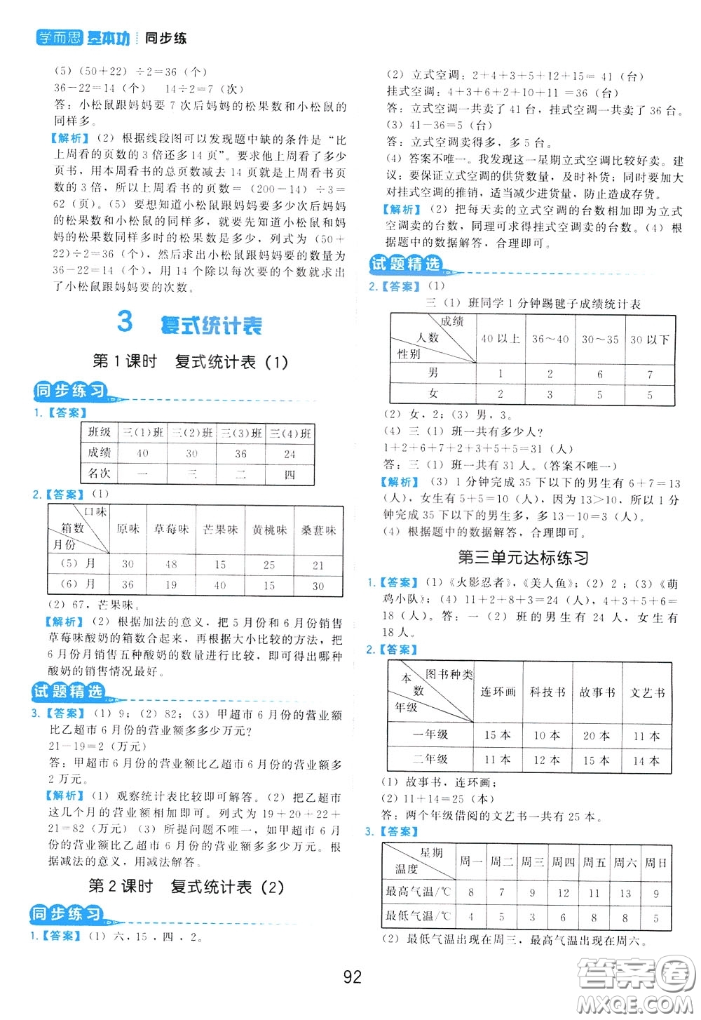 2020年學而思基本功同步練小學數(shù)學3年級下冊RJ人教版參考答案