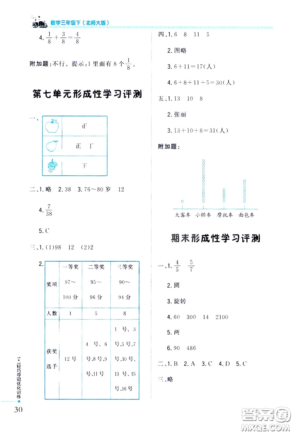 2020年1+1輕巧奪冠優(yōu)化訓(xùn)練三年級(jí)下冊(cè)數(shù)學(xué)北師版參考答案