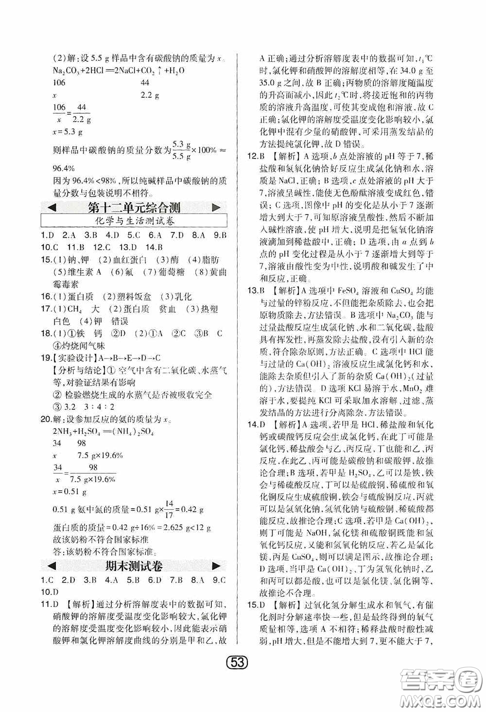 東北師范大學出版社2020北大綠卡課時同步講練九年級化學下冊人教版答案