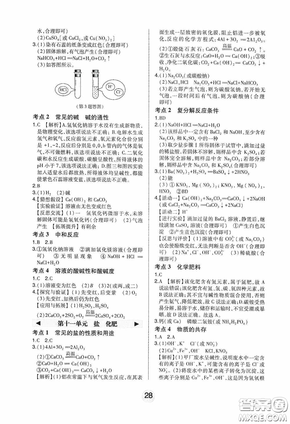 東北師范大學出版社2020北大綠卡課時同步講練九年級化學下冊人教版答案