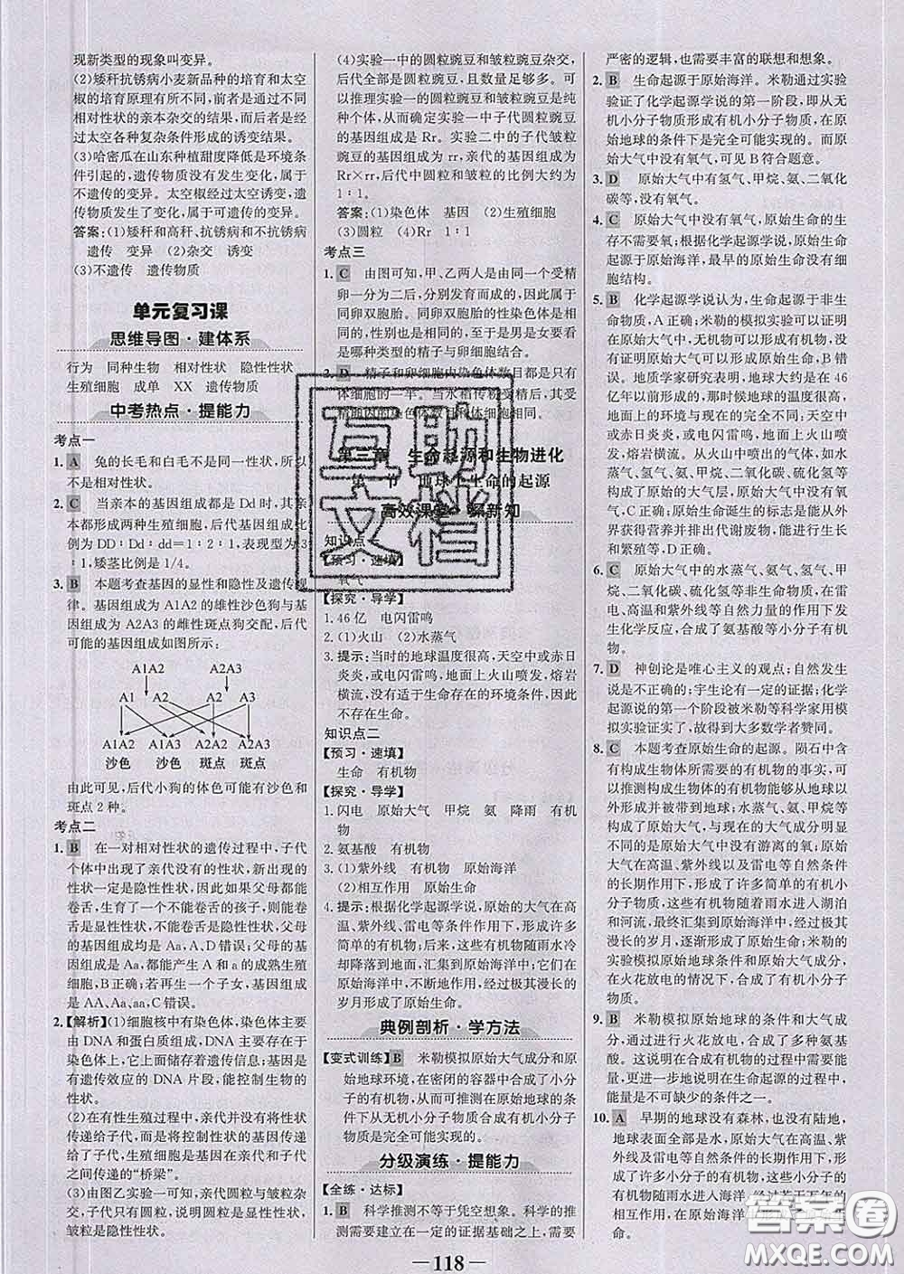 2020新版世紀(jì)金榜金榜學(xué)案八年級(jí)生物下冊人教版答案