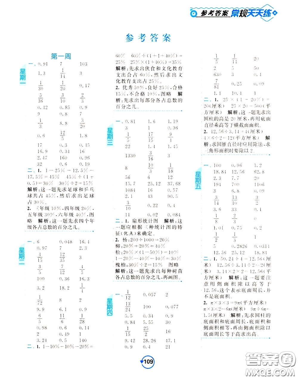 2020年常規(guī)天天練計算提優(yōu)六年級下冊數(shù)學(xué)SJ蘇教版參考答案