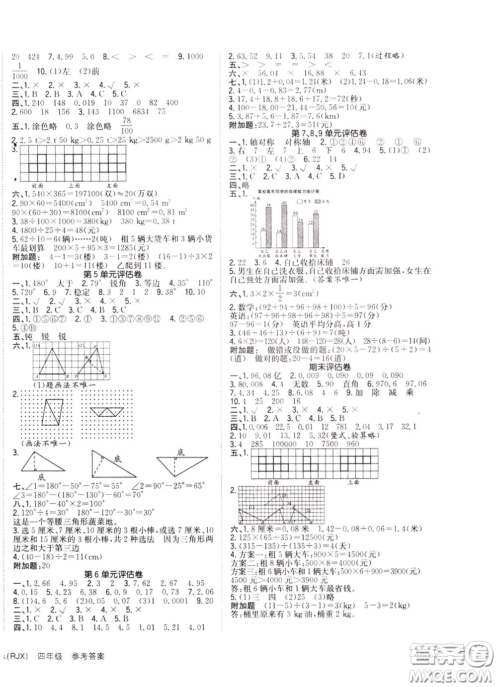 2020年英才小狀元同步優(yōu)化練與測(cè)四年級(jí)下冊(cè)數(shù)學(xué)RJ人教版參考答案