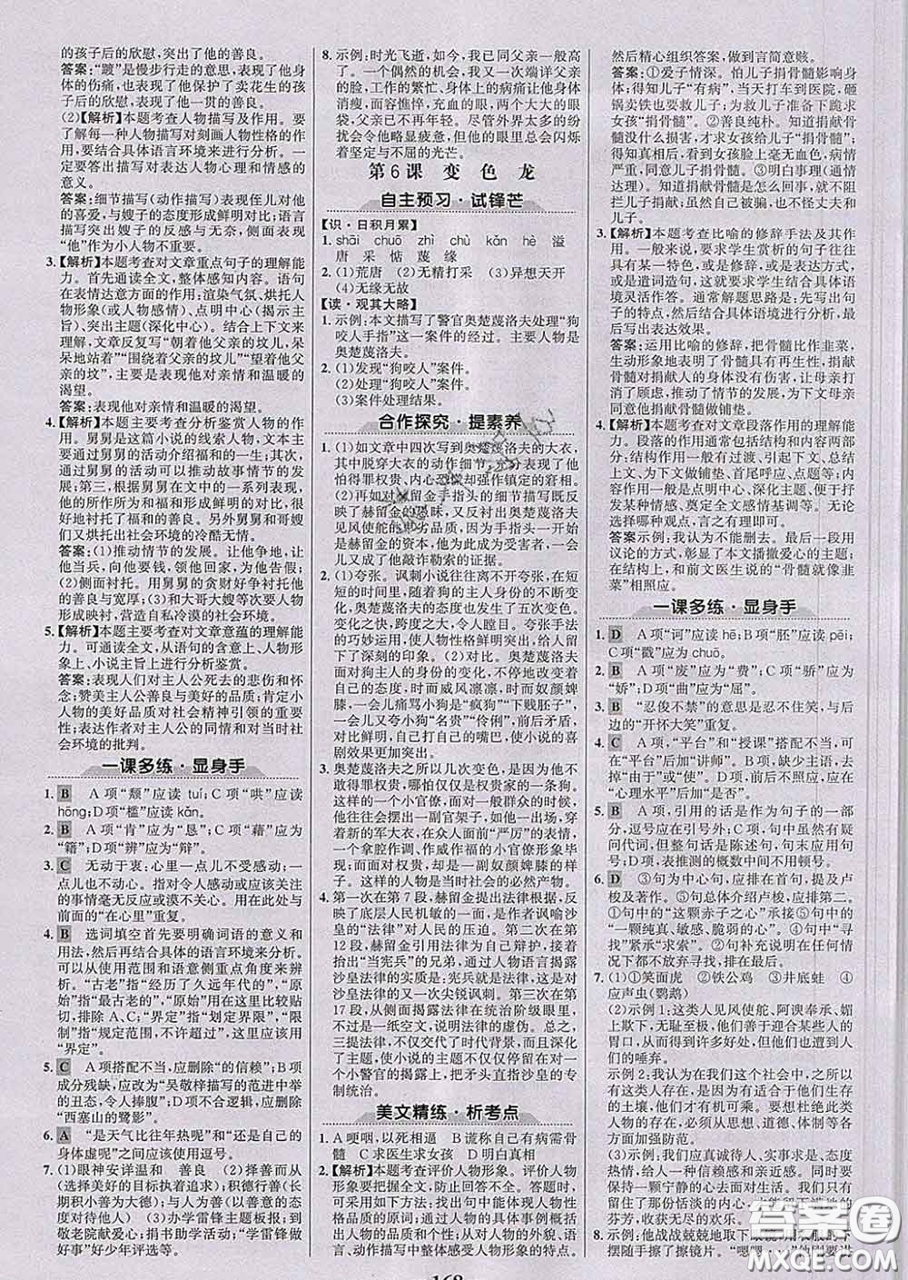 2020新版世紀(jì)金榜金榜學(xué)案九年級語文下冊部編版答案