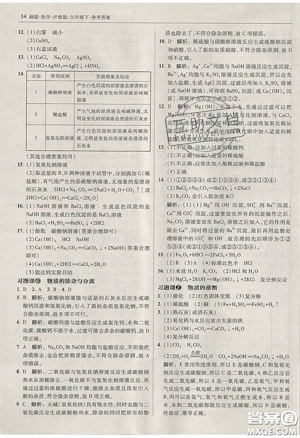 2020春北大綠卡刷題九年級化學(xué)下冊滬教版答案