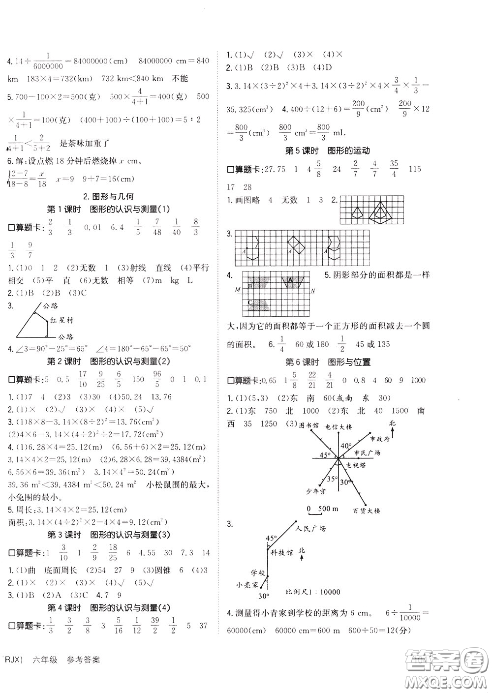 2020年英才小狀元同步優(yōu)化練與測(cè)六年級(jí)下冊(cè)數(shù)學(xué)RJ人教版參考答案