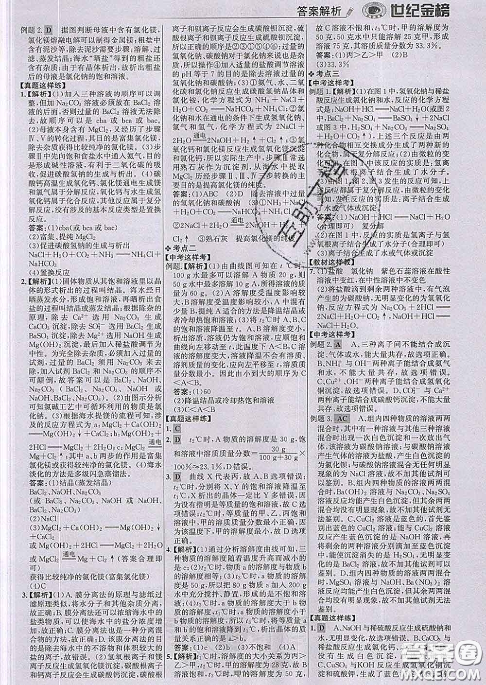 2020新版世紀(jì)金榜金榜學(xué)案九年級(jí)化學(xué)下冊(cè)魯教版答案