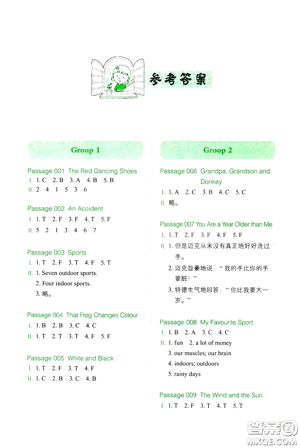 2020年一本小學(xué)英語閱讀訓(xùn)練100篇五年級參考答案