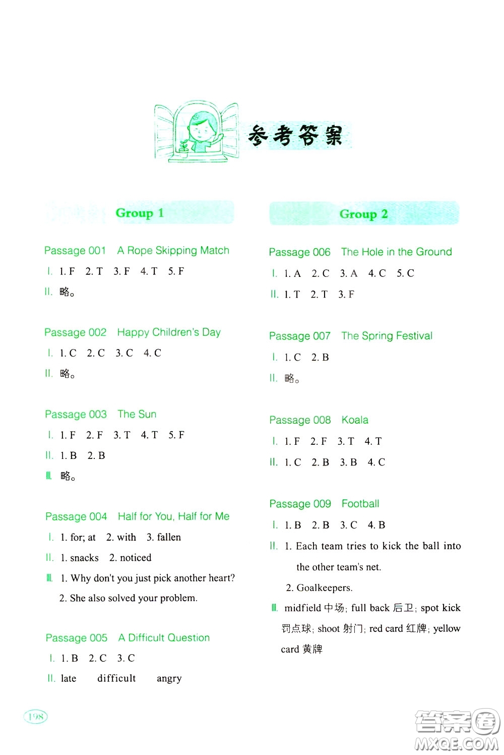 2020年一本小學(xué)英語閱讀訓(xùn)練100篇六年級參考答案