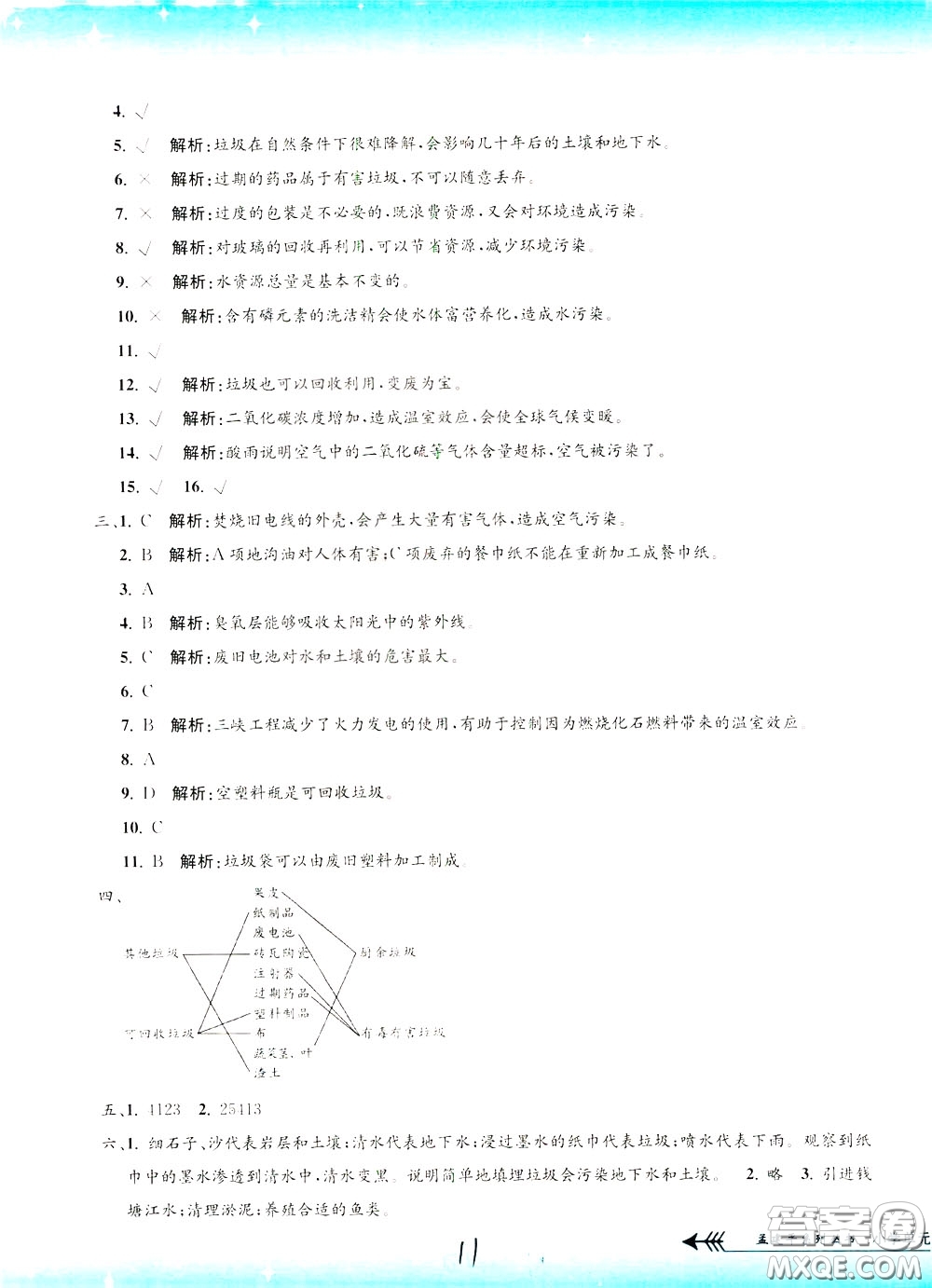 孟建平系列叢書2020年小學(xué)單元測(cè)試科學(xué)六年級(jí)下冊(cè)J教科版參考答案