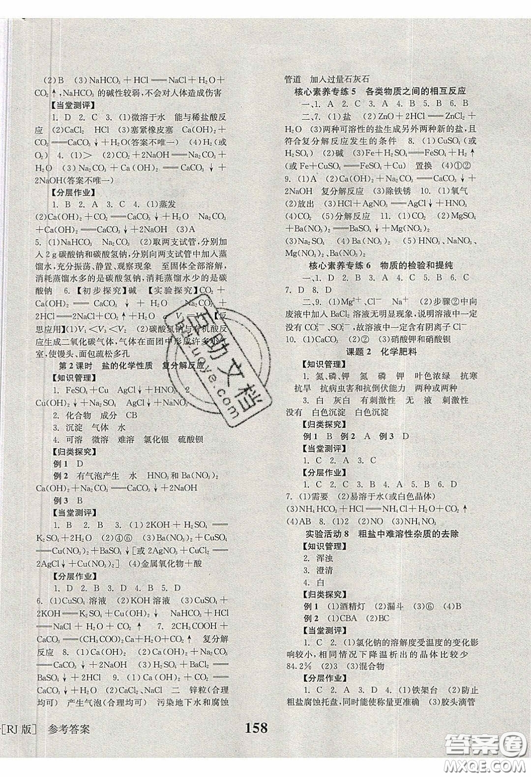 北京時代華文書局2020全效學習學業(yè)評價方案九年級化學下冊人教版答案