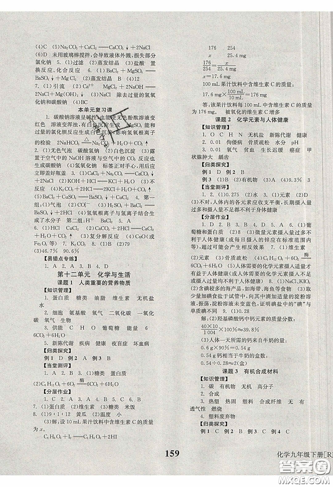 北京時代華文書局2020全效學習學業(yè)評價方案九年級化學下冊人教版答案