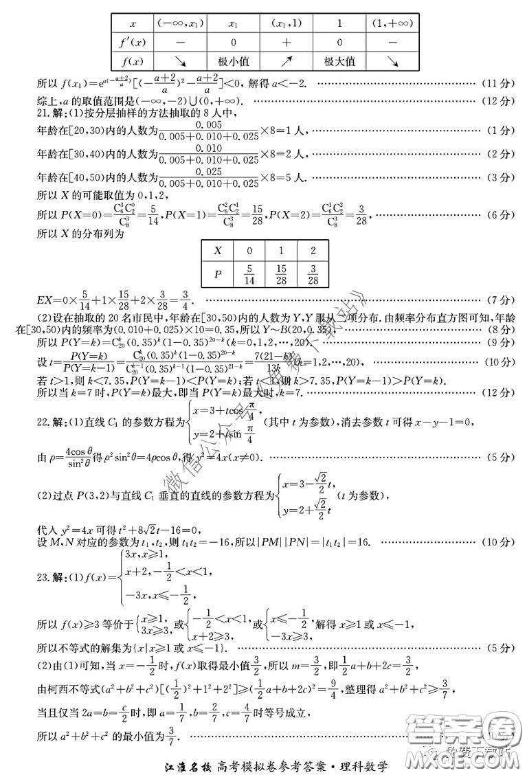 江淮名校2020年普通高等學校招生全國統(tǒng)一考試最新模擬卷二理科數學試題及答案