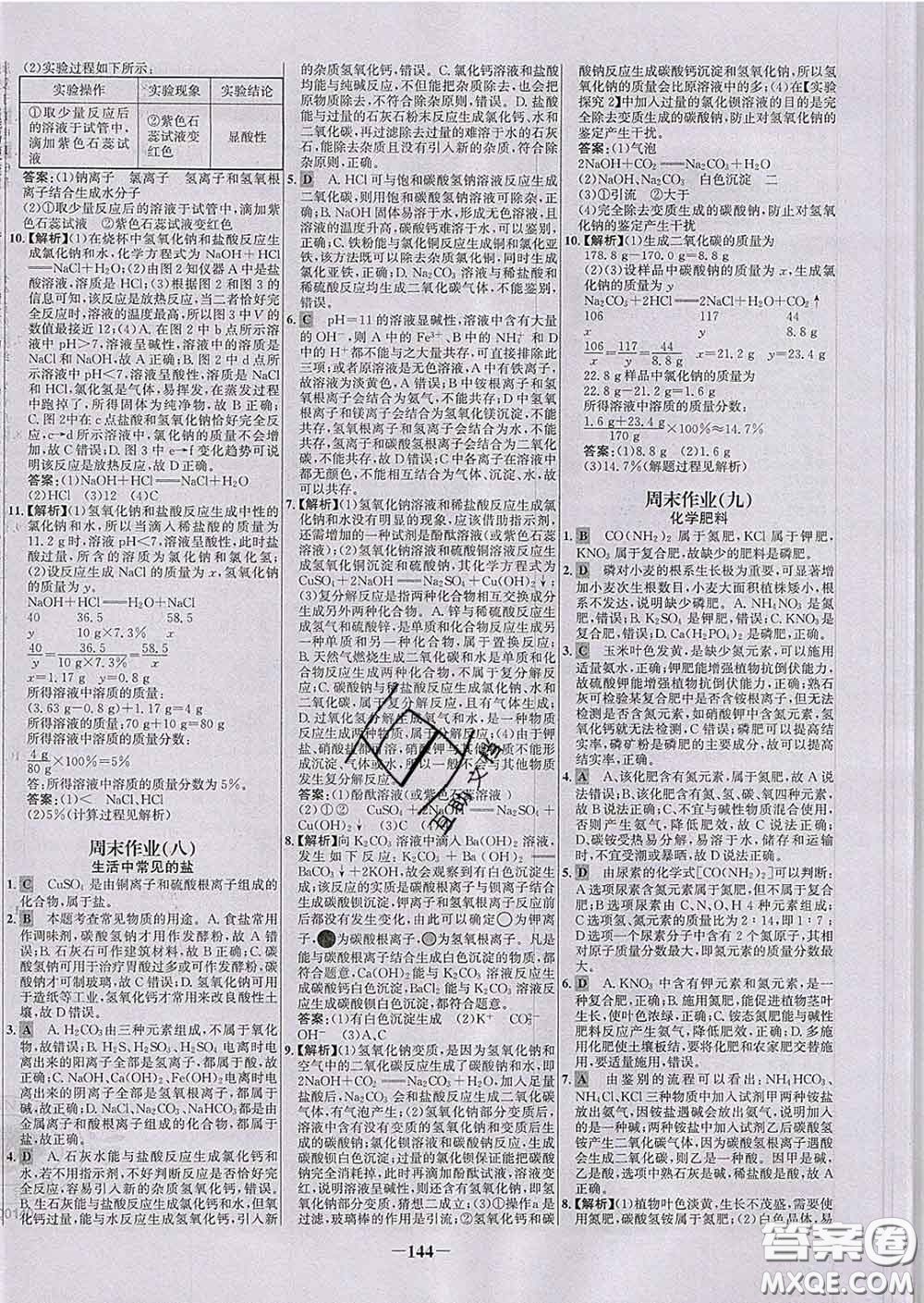 2020春世紀金榜百練百勝九年級化學(xué)下冊人教版答案