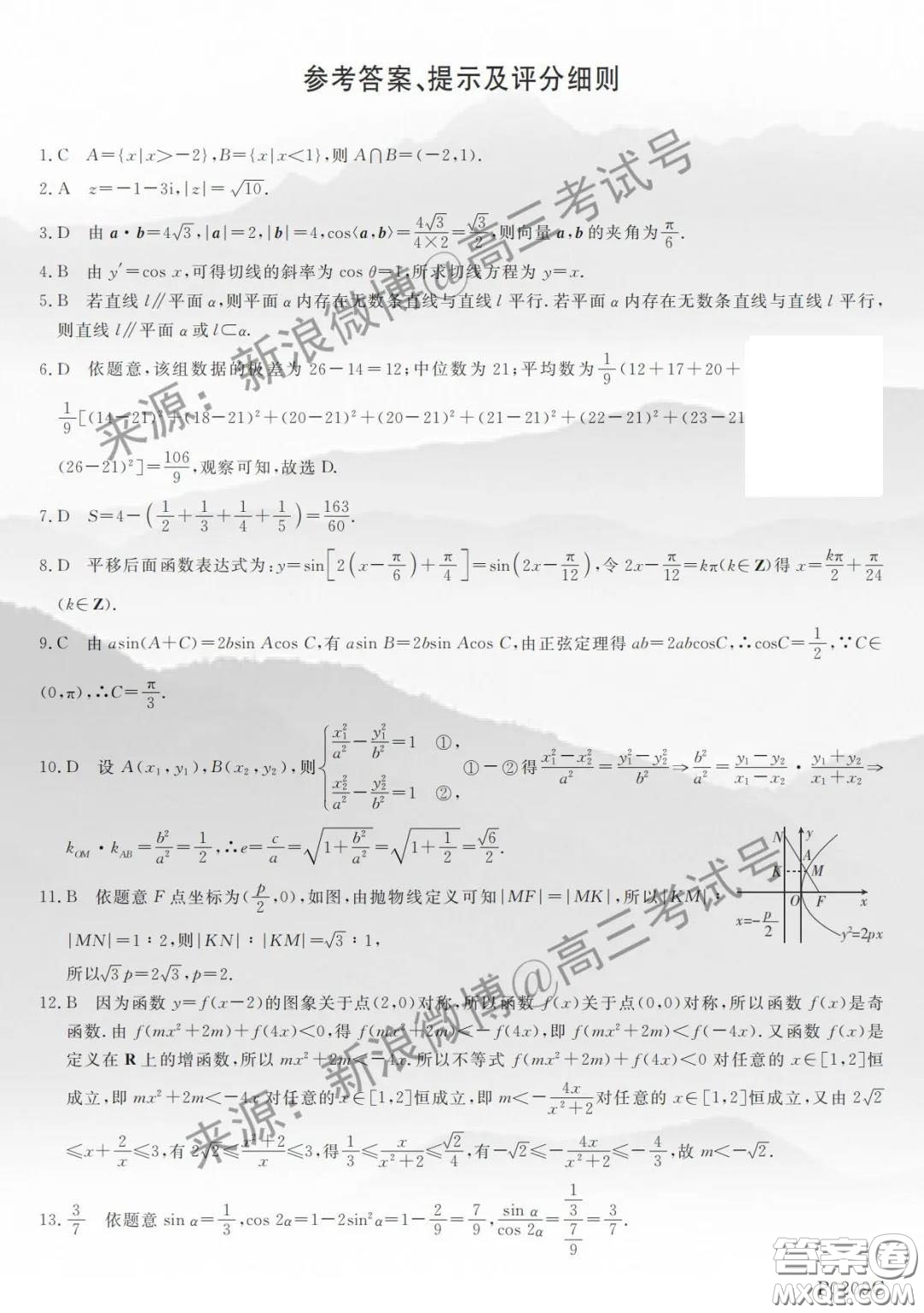 齊齊哈爾市2020屆高三2月線上考試?yán)砜茢?shù)學(xué)試題及答案