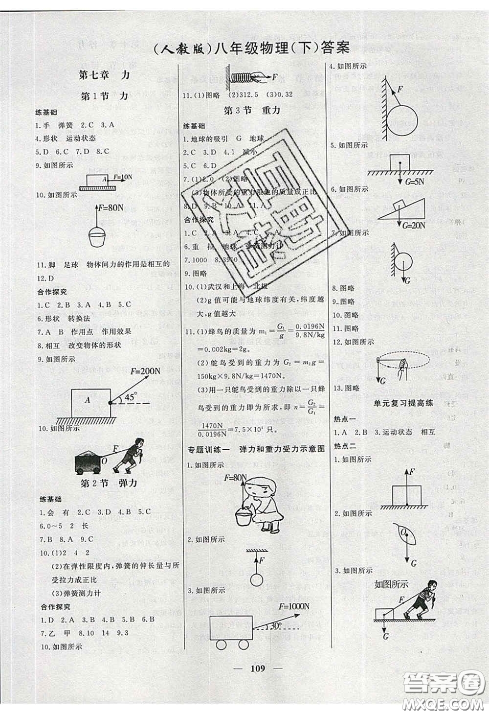 2020年名校學(xué)案高效課時(shí)練八年級(jí)物理下冊(cè)人教版答案