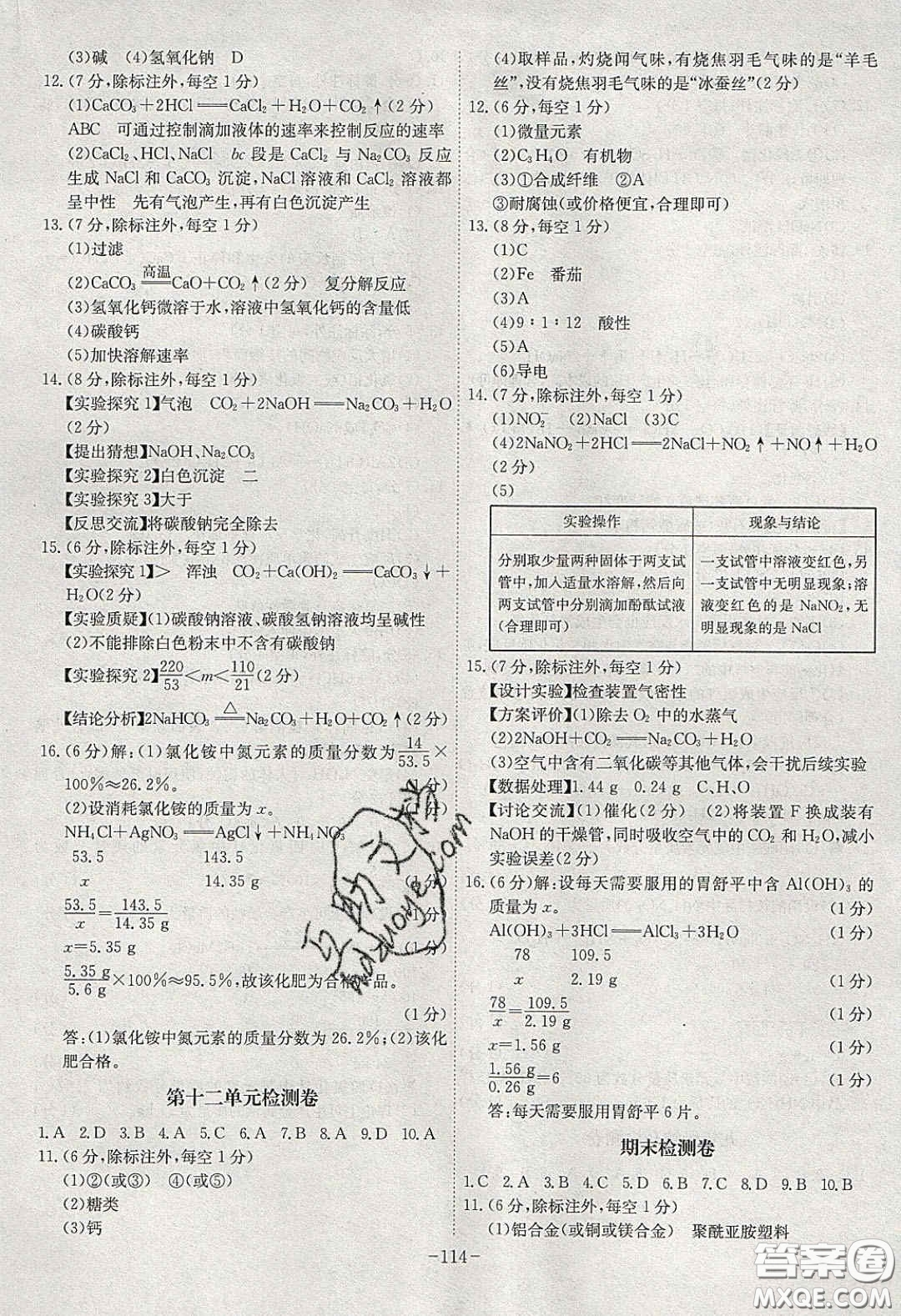 安徽師范大學(xué)出版社2020課時(shí)A計(jì)劃九年級化學(xué)下冊人教版答案