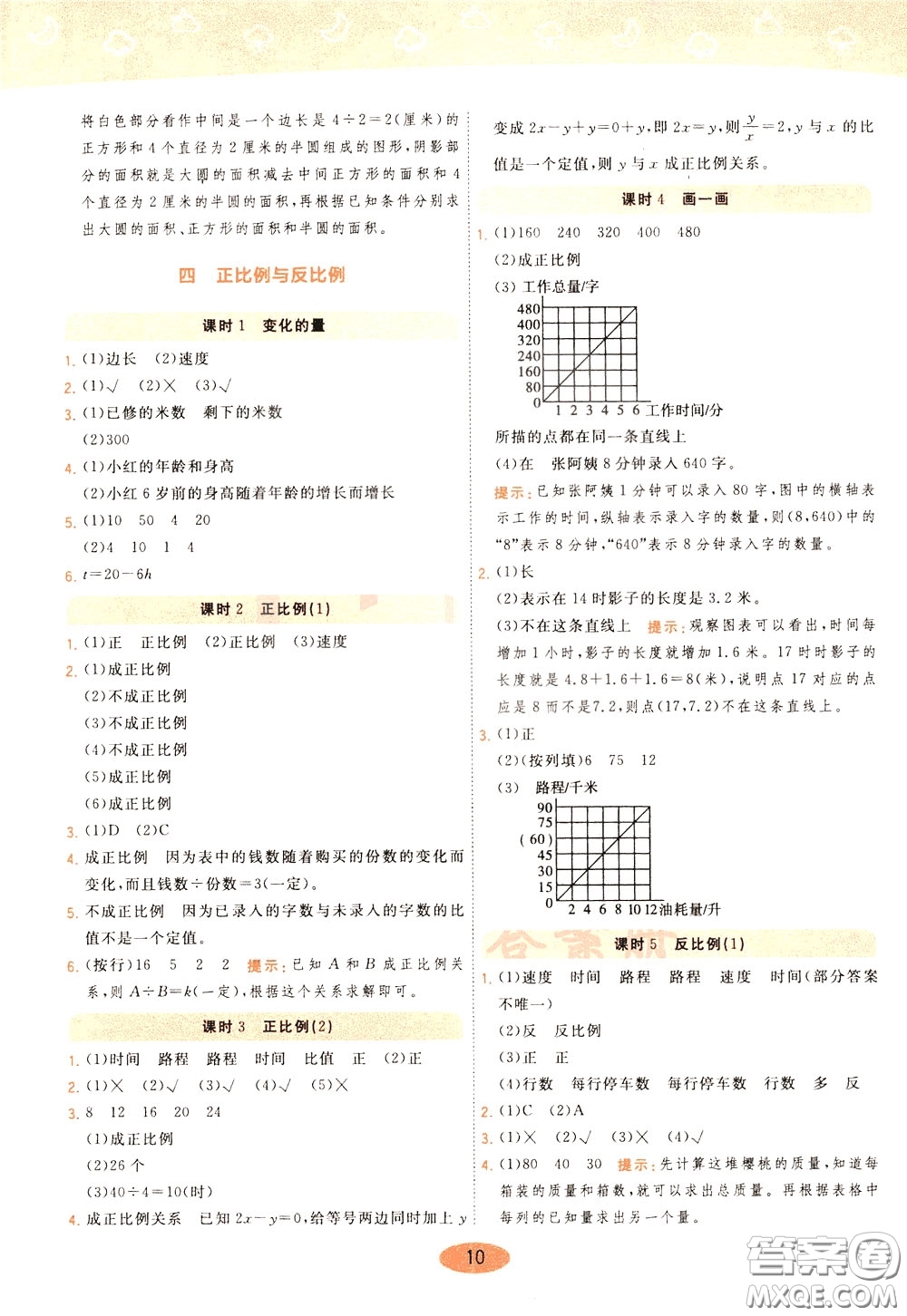 2020年黃岡同步練一日一練數(shù)學(xué)6年級下冊BS北師版參考答案