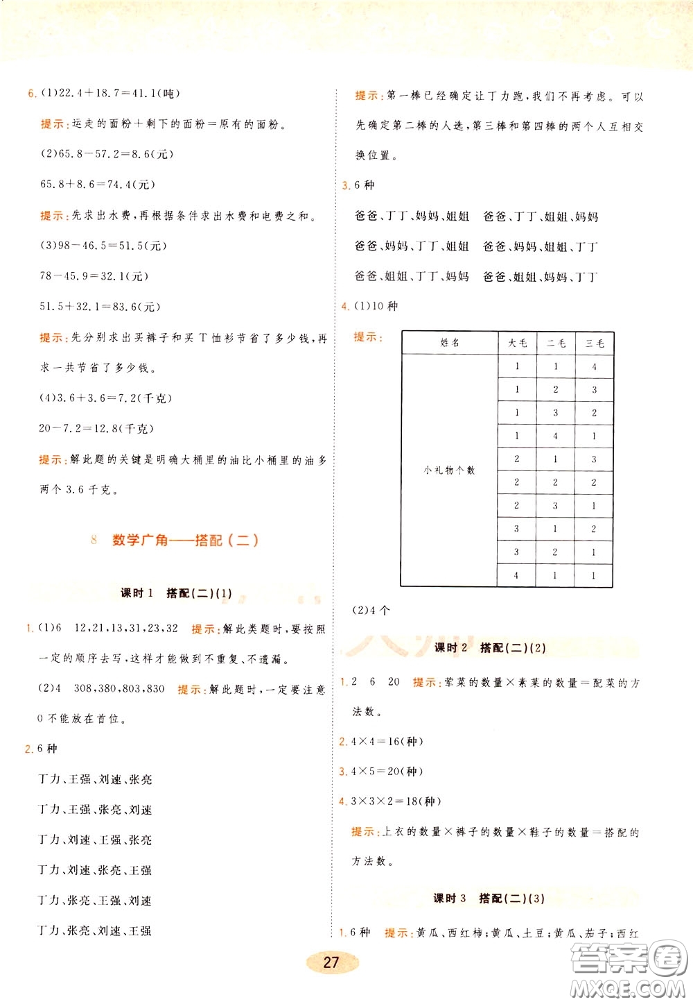 2020年黃岡同步練一日一練數(shù)學3年級下冊RJ人教版參考答案