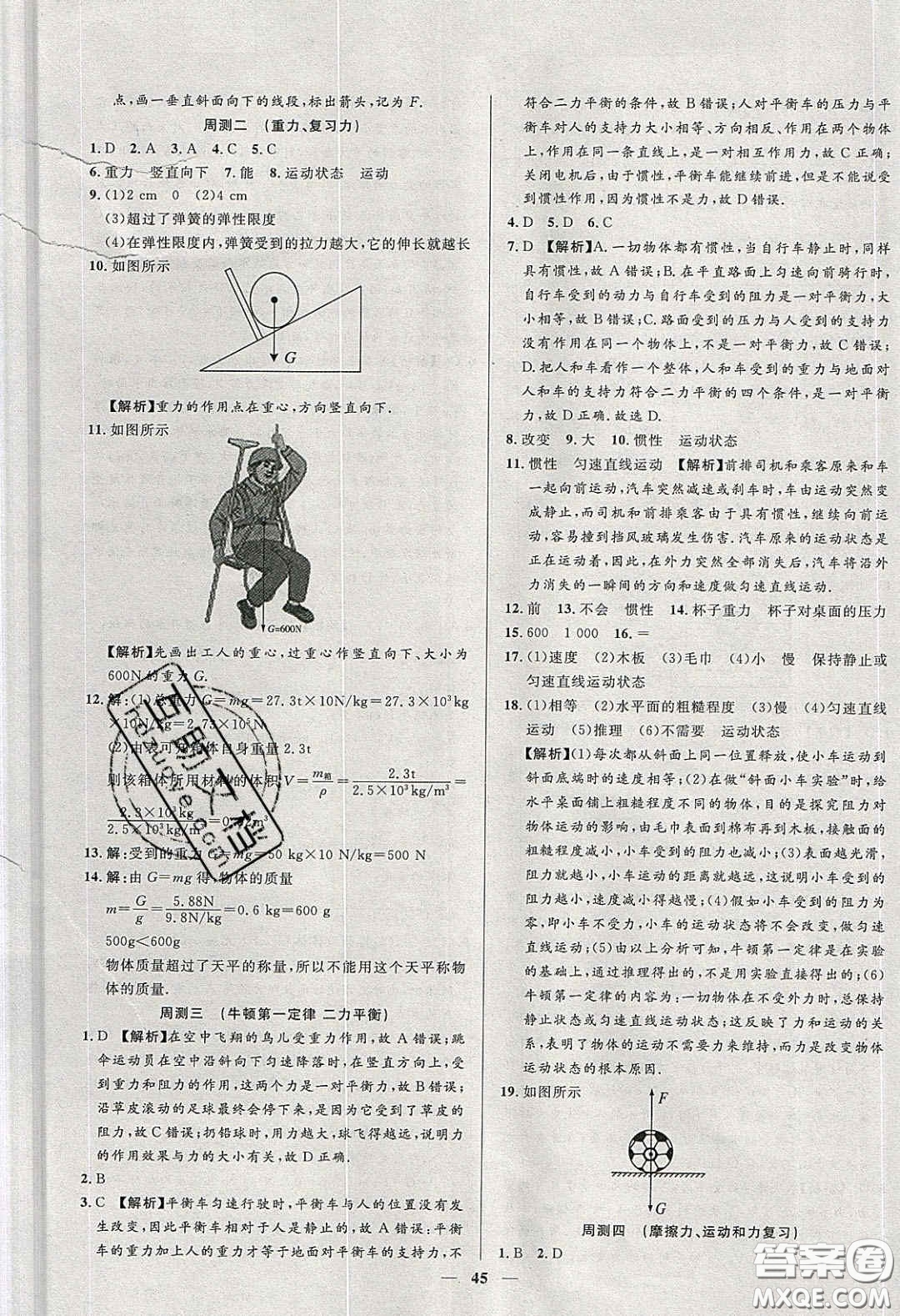 2020年春高分計(jì)劃中考版創(chuàng)新作業(yè)八年級(jí)物理下冊(cè)人教版答案