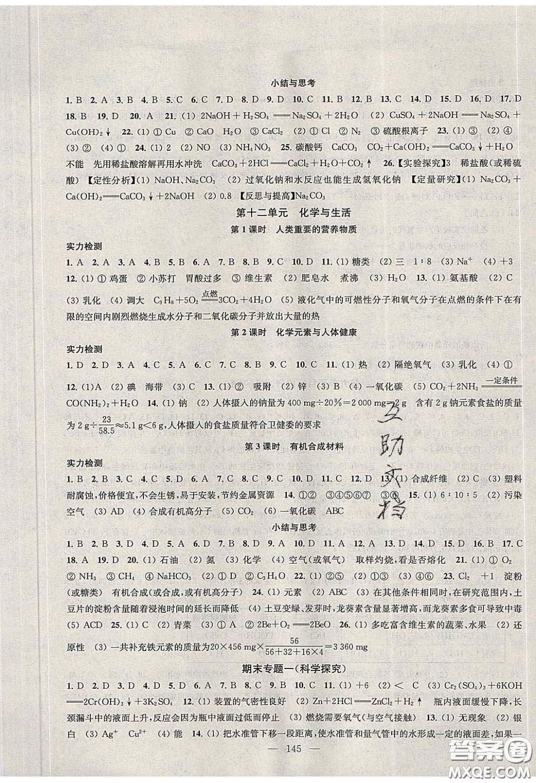 2020金鑰匙1加1課時作業(yè)加目標檢測九年級化學(xué)下冊全國版答案