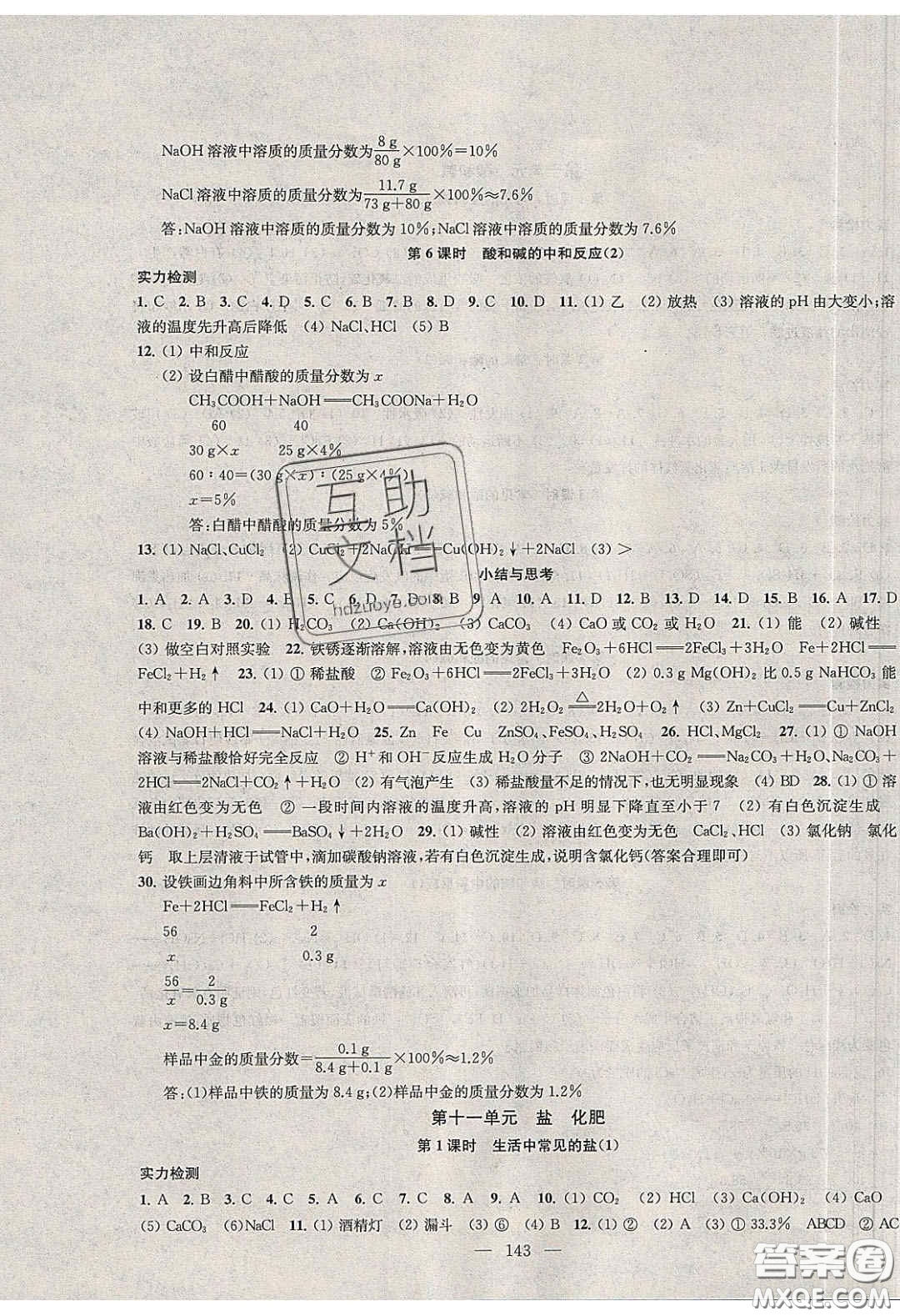 2020金鑰匙1加1課時作業(yè)加目標檢測九年級化學(xué)下冊全國版答案