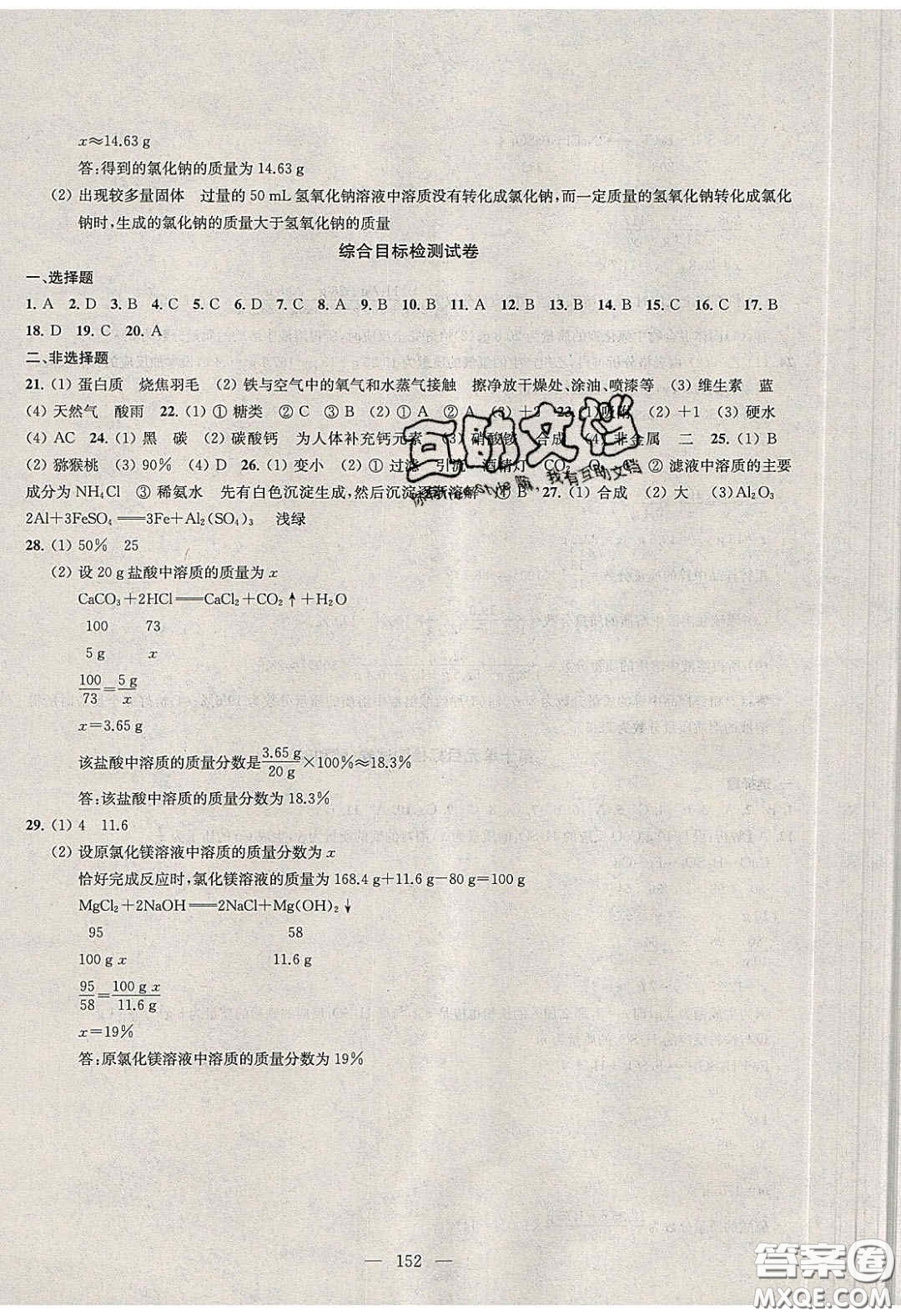 2020金鑰匙1加1課時作業(yè)加目標檢測九年級化學(xué)下冊全國版答案