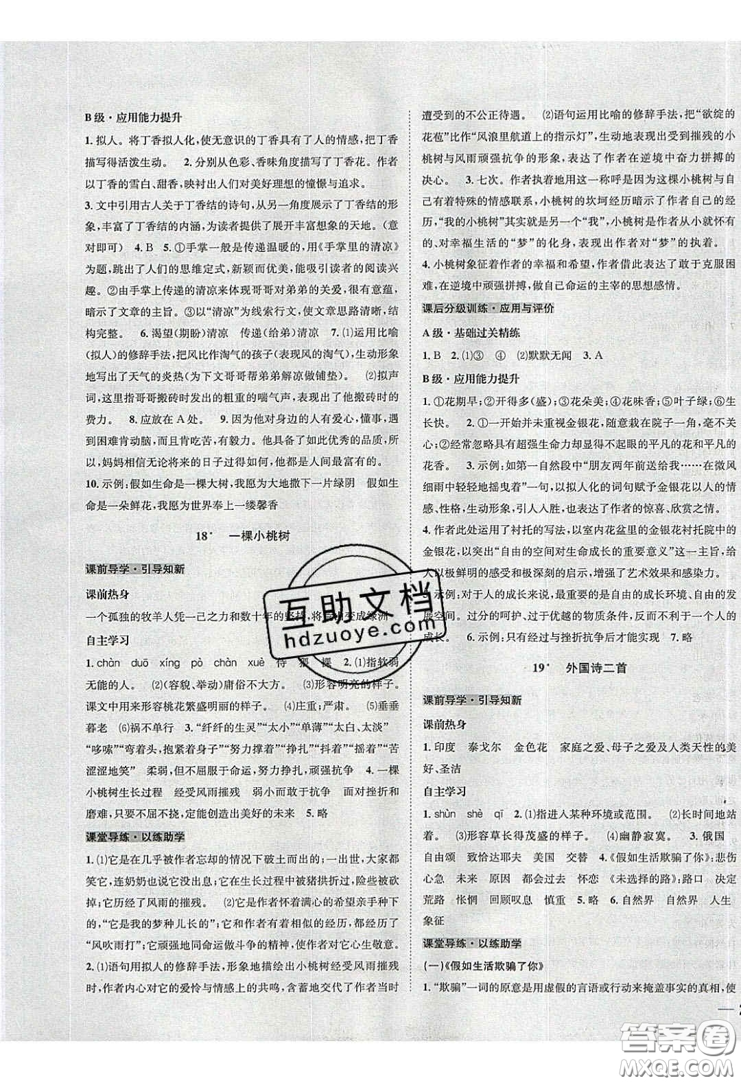 2020年名校秘題全程導(dǎo)練導(dǎo)學(xué)案七年級(jí)語(yǔ)文下冊(cè)人教版答案