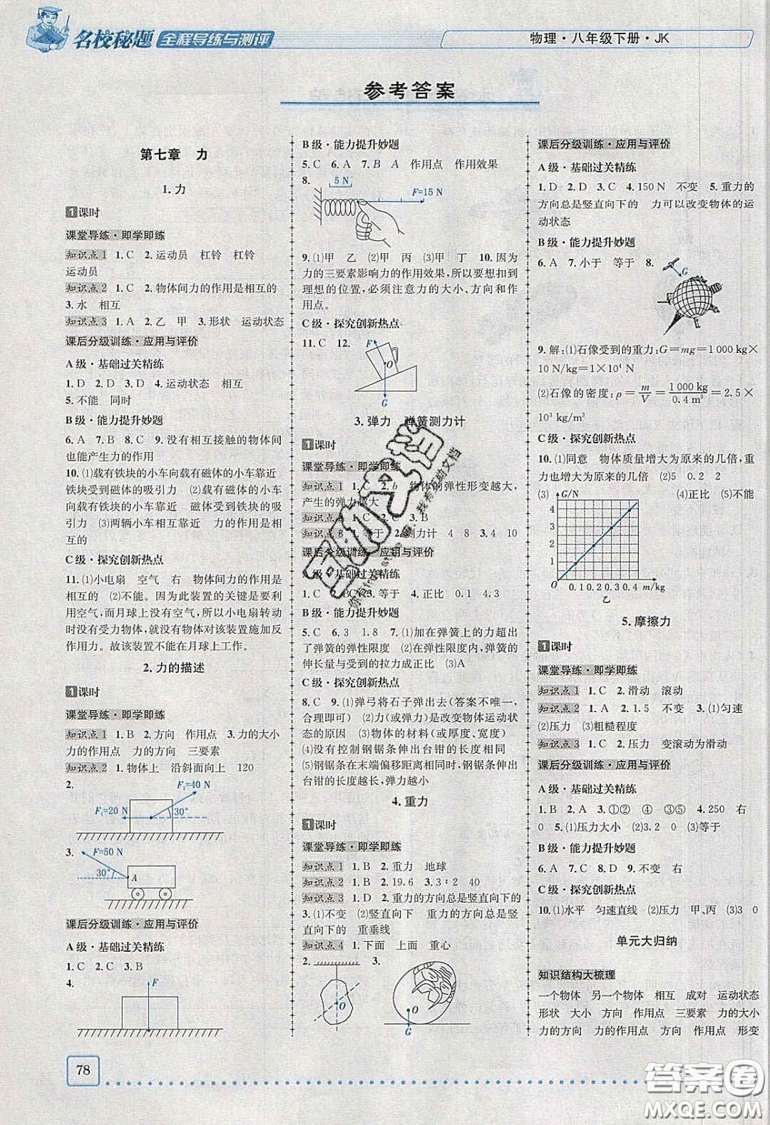 2020年名校秘題全程導(dǎo)練導(dǎo)學(xué)案八年級物理下冊教科版答案