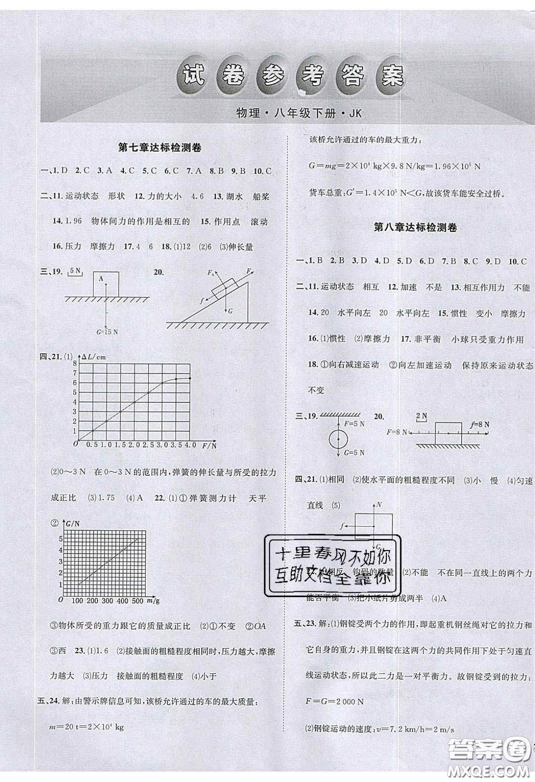 2020年名校秘題全程導(dǎo)練導(dǎo)學(xué)案八年級物理下冊教科版答案