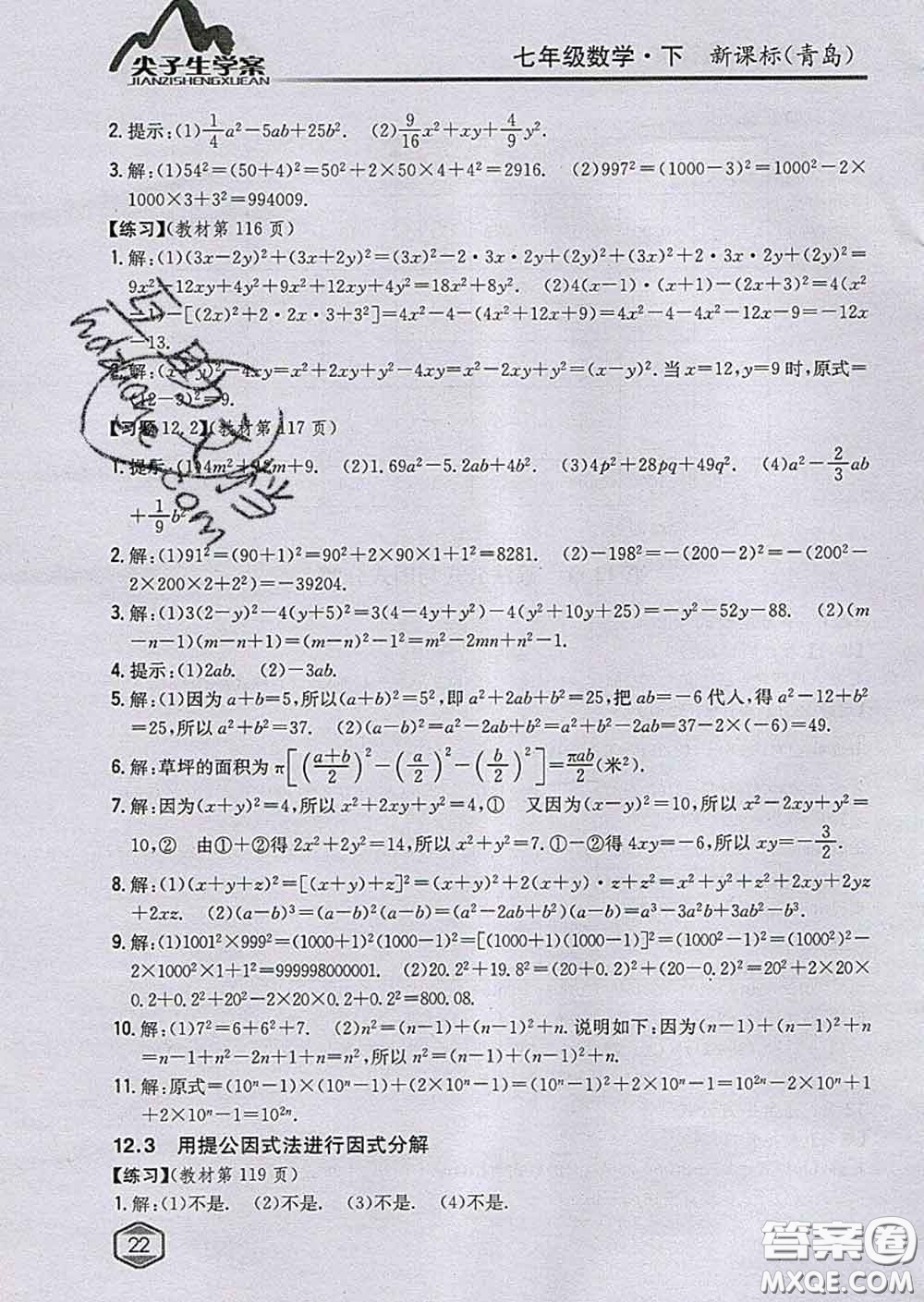 吉林人民出版社2020春尖子生學案七年級數(shù)學下冊青島版答案