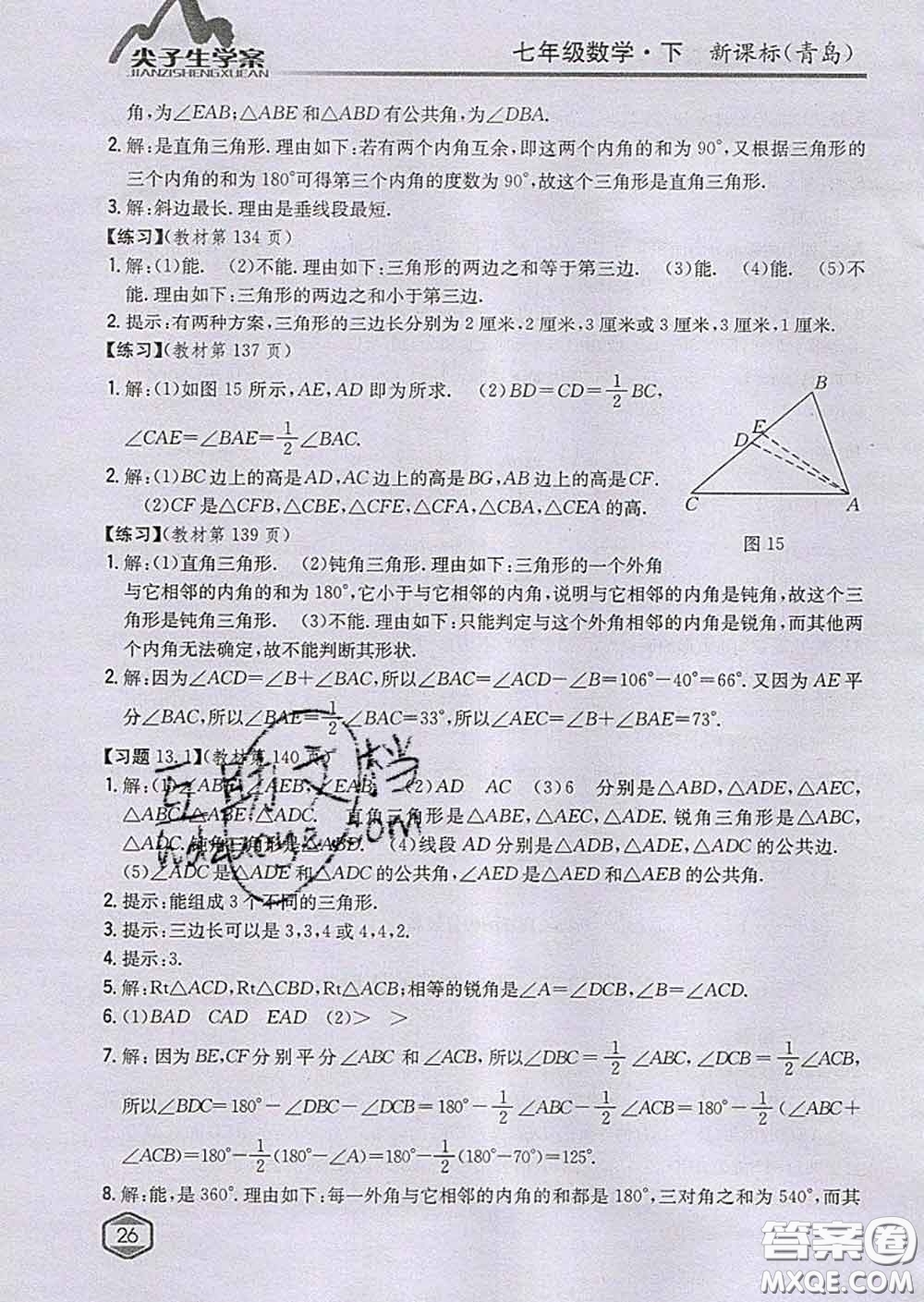 吉林人民出版社2020春尖子生學案七年級數(shù)學下冊青島版答案