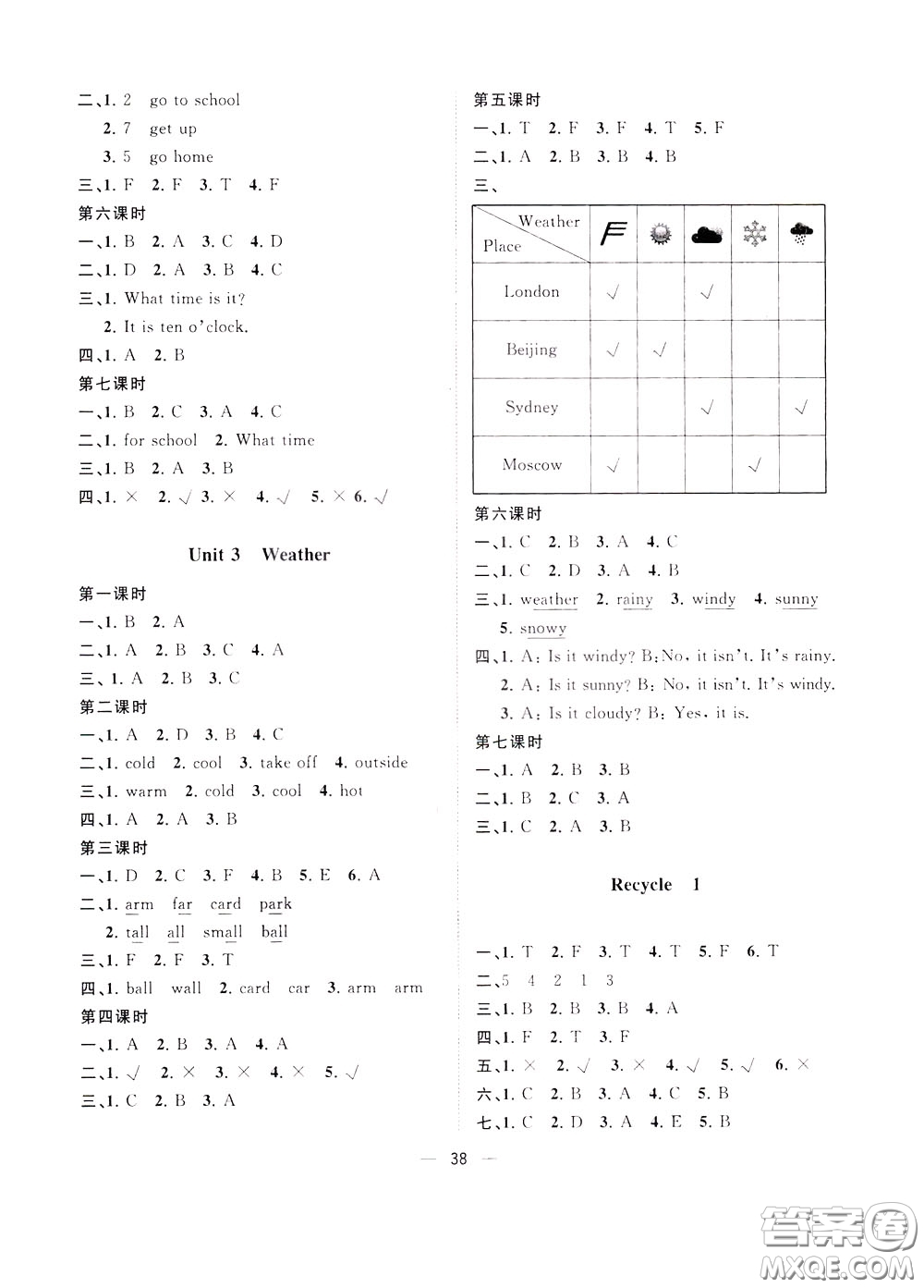 維宇文化2020年課課優(yōu)課堂小作業(yè)英語(yǔ)四年級(jí)下冊(cè)R人教版參考答案